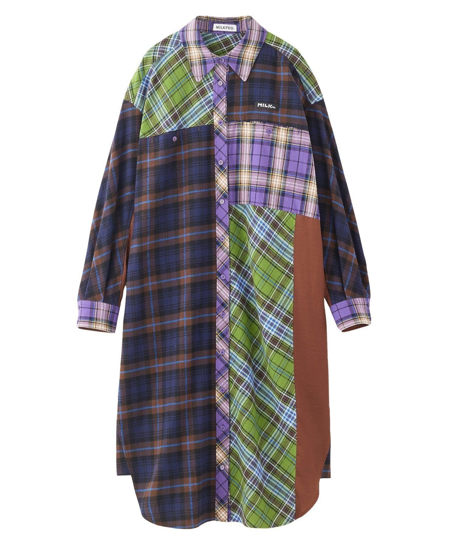 【ミルクフェド/MILKFED.】のPLAID PATCHWORK SHIRT DRESS 人気、トレンドファッション・服の通販 founy(ファニー) 　ファッション　Fashion　レディースファッション　Fashion for Women　トップス・カットソー　Cut & Sew Tops　シャツ・ブラウス・オフィスカジュアル　Elegant Blouses & Button-Ups　ワンピース　Dresses　フォーマル・パーティードレス・結婚式用ドレス　Elegant & Casual Dresses　今季　This Season, Current Season　サテン　Satin, Glossy Fabric　スウェット / スエット　Sweatshirt, Sweatwear　チェック　Check, Plaid, Tartan　ドレス　Dress, One-Piece　人気　Popular, Best Seller　バランス　Balance, Style Balance　パッチワーク　Patchwork, Mixed Fabric　マキシ　Maxi, Full Length　ロング　Long, Long-Length　再入荷　Restock / Back in Stock　おすすめ　Recommended / Our Picks　 other-1|ID: prp329100004833439 ipo3291000000035197721