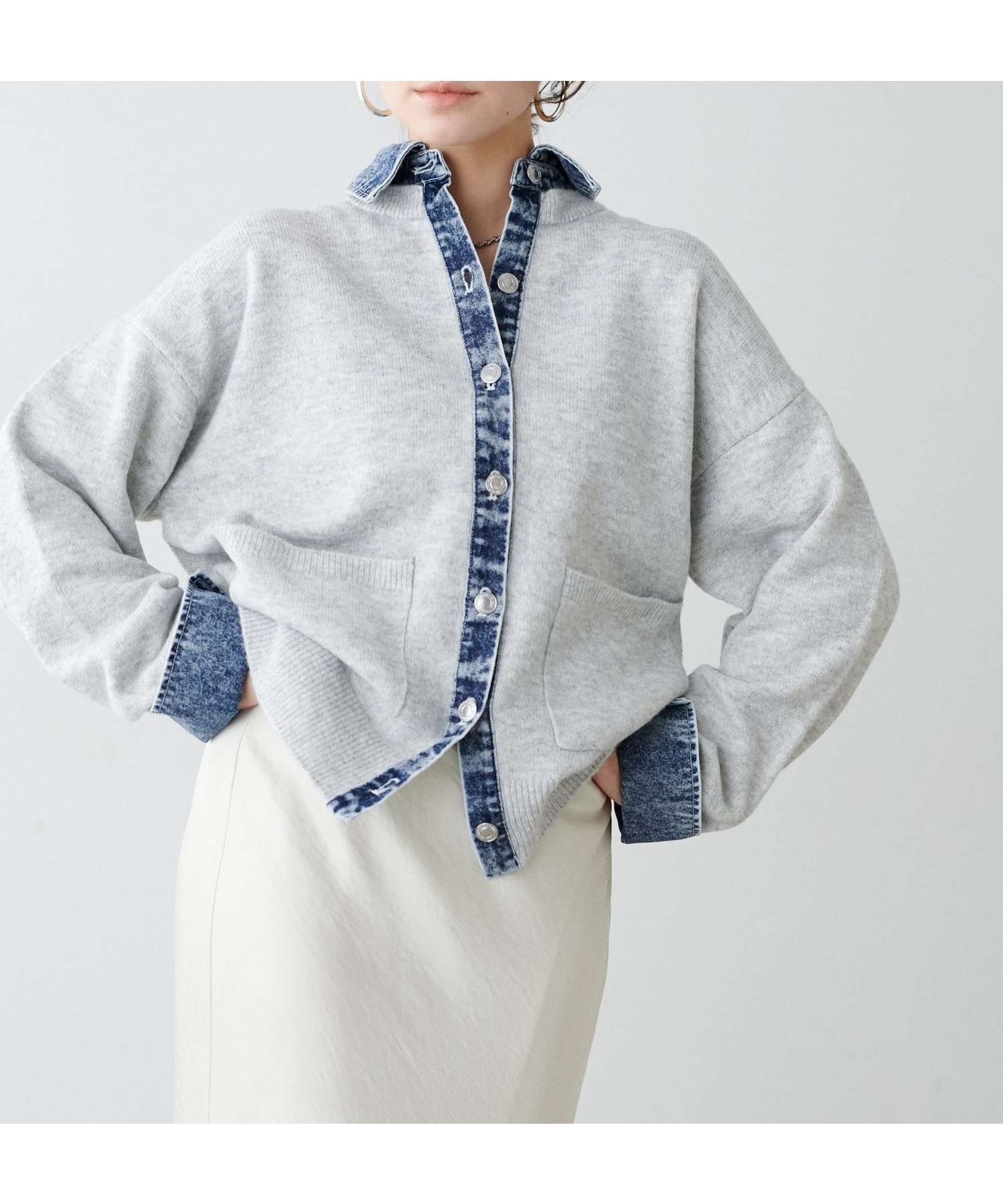 【ラルタ/LARUTA】のニット×デニムコンビネーションカーディガン 人気、トレンドファッション・服の通販 founy(ファニー) 　ファッション　Fashion　レディースファッション　Fashion for Women　トップス・カットソー　Cut & Sew Tops　ニット　Knit Tops & Sweaters　カーディガン・羽織り　Layered Style Cardigans　インナー　Innerwear　ウォッシュ　Washed Finish　カーディガン　Cardigan, Knitwear　サテン　Satin, Glossy Fabric　シルバー　Silver, Metallic Silver　シンプル　Simple, Minimal　スラックス　Slacks, Dress Pants　デニム　Denim, Jeans Material　ドッキング　Docking, Mixed Material　リラックス　Relax, Relaxed Fit　再入荷　Restock / Back in Stock　おすすめ　Recommended / Our Picks　2026年　2026　 other-1|ID: prp329100004833455 ipo3291000000035197817