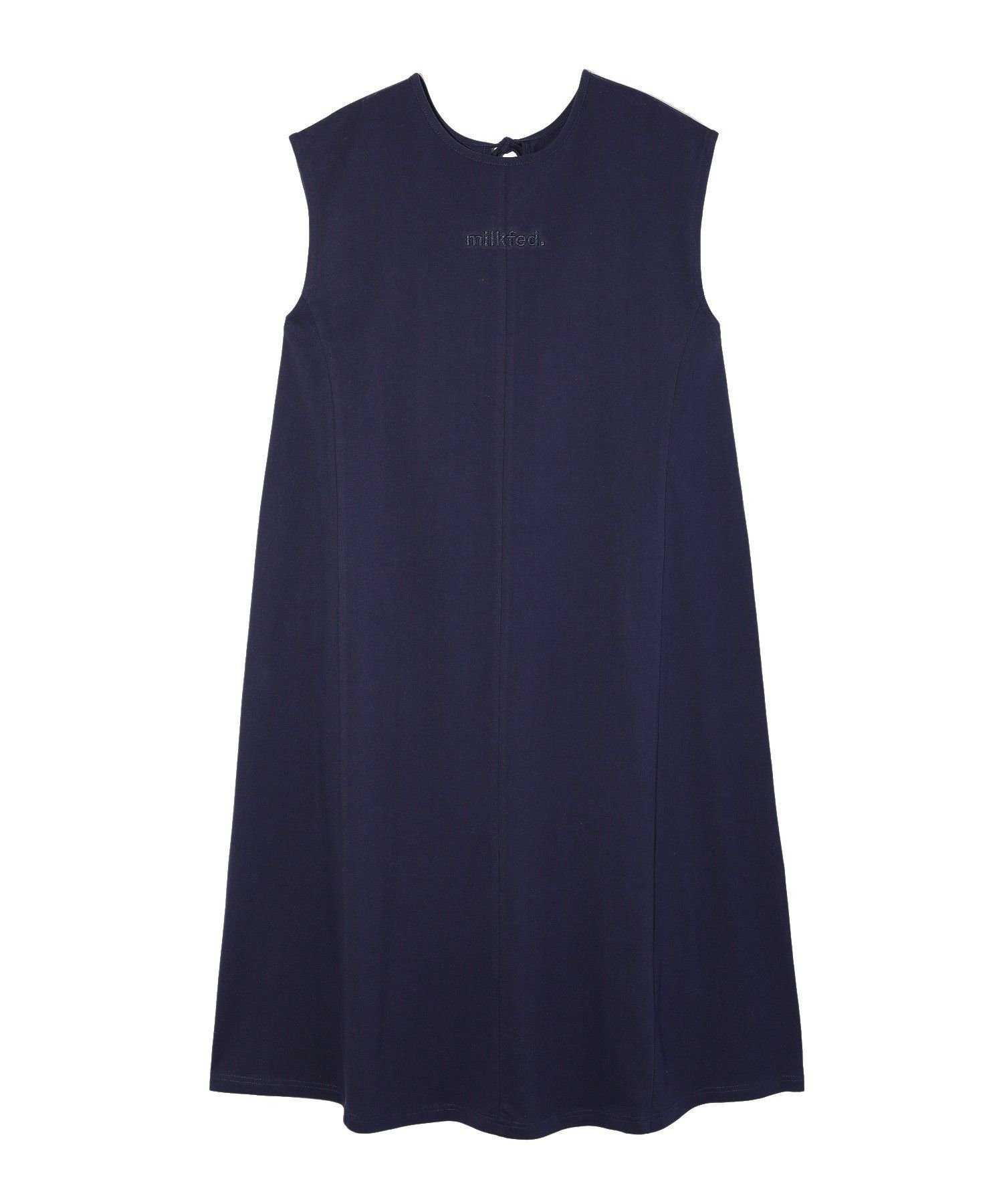 【ミルクフェド/MILKFED.】のSLEEVELSS LOGO DRESS インテリア・キッズ・メンズ・レディースファッション・服の通販 founy(ファニー) 　ファッション　Fashion　レディースファッション　Fashion for Women　トップス・カットソー　Cut & Sew Tops　ワンピース　Dresses　フォーマル・パーティードレス・結婚式用ドレス　Elegant & Casual Dresses　キャップ　Cap, Baseball Cap　切替　Switching, Contrast Panel　サングラス　Sunglasses, Shades　サンダル　Sandals, Summer Shoes　スニーカー　Sneakers, Trainers　ソックス　Socks, Hosiery　パターン　Pattern, Design Print　マキシ　Maxi, Full Length　リゾート　Resort, Vacation Style　ロング　Long, Long-Length　再入荷　Restock / Back in Stock　おすすめ　Recommended / Our Picks　NAVY|ID: prp329100004833474 ipo3291000000035197957
