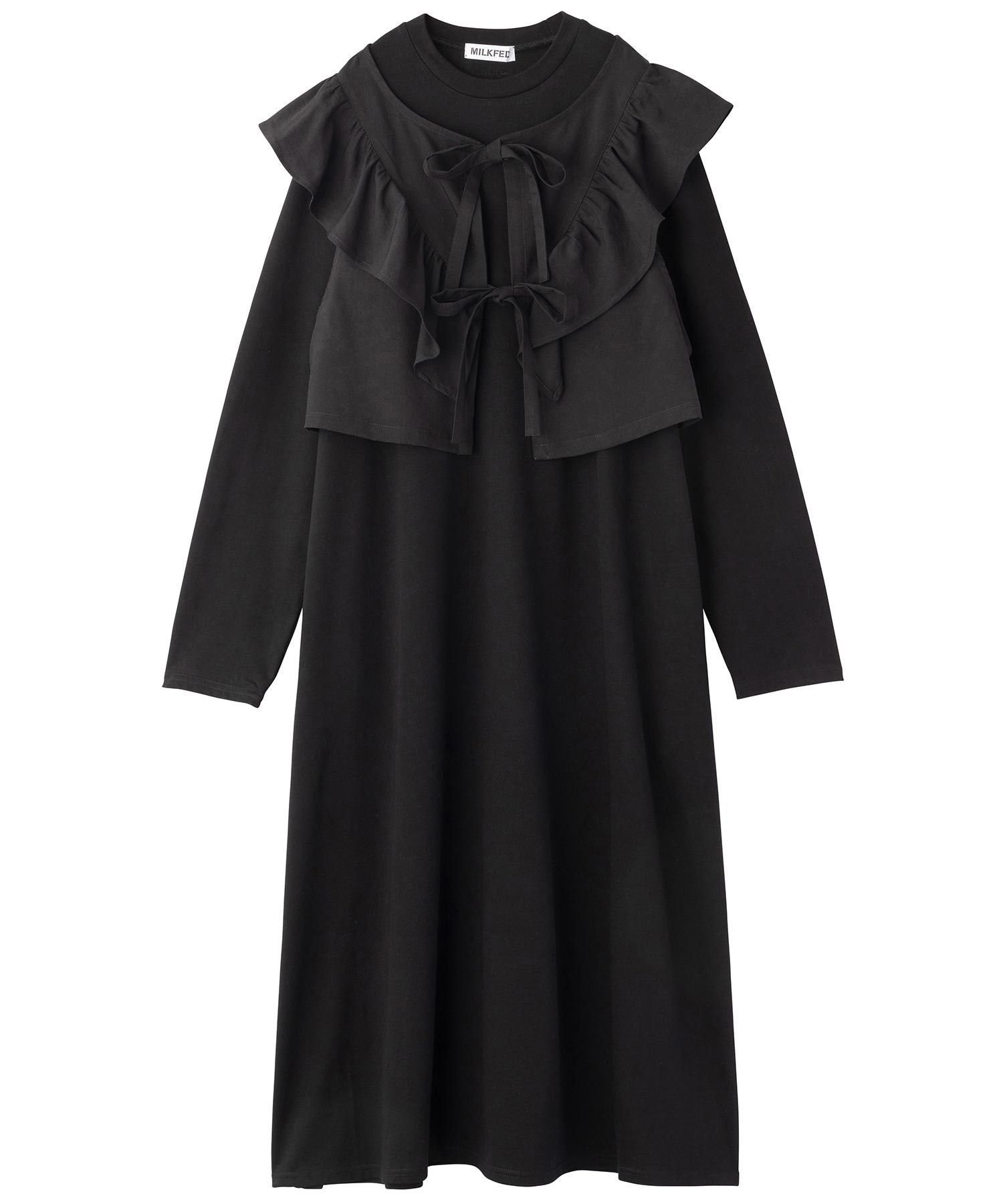 【ミルクフェド/MILKFED.】のRUFFLE LAYERED DRESS インテリア・キッズ・メンズ・レディースファッション・服の通販 founy(ファニー) 　ファッション　Fashion　レディースファッション　Fashion for Women　ワンピース　Dresses　フォーマル・パーティードレス・結婚式用ドレス　Elegant & Casual Dresses　サンダル　Sandals, Summer Shoes　ストレート　Straight, Straight Cut　スニーカー　Sneakers, Trainers　スポーツ　Sports, Activewear　パッチ　Patch, Appliqué　フリル　Frill, Ruffle　ベスト　Vest, Waistcoat　ポケット　Pocket, Pocket Detail　リボン　Ribbon, Bow　ロング　Long, Long-Length　2023春夏・S/S　Spring/Summer 2023 SS23　2023年　2023　BLACK|ID: prp329100004833477 ipo3291000000035197979