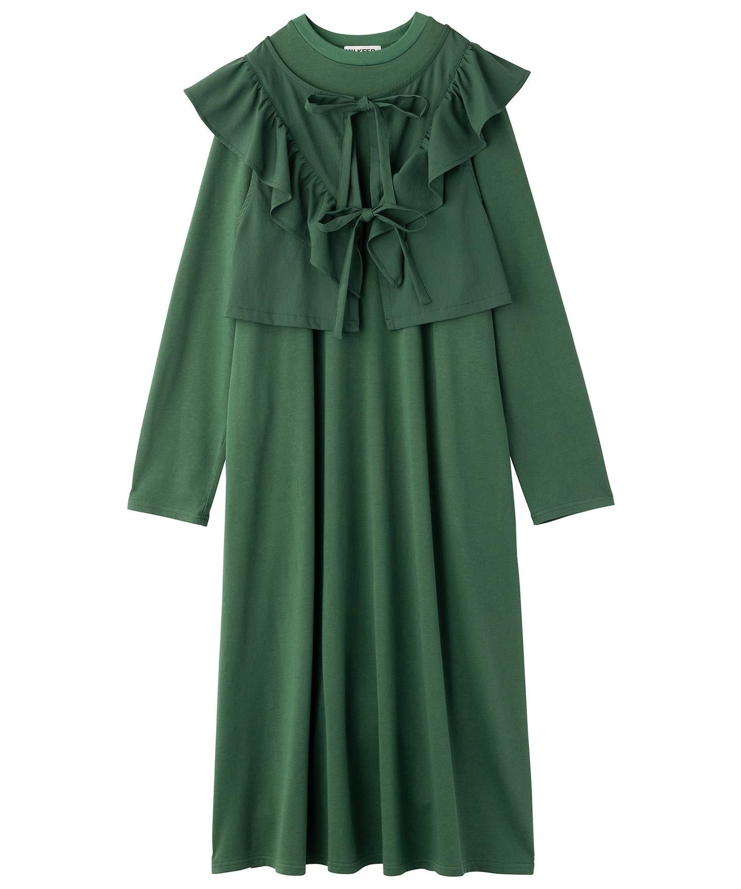 【ミルクフェド/MILKFED.】のRUFFLE LAYERED DRESS インテリア・キッズ・メンズ・レディースファッション・服の通販 founy(ファニー) 　ファッション　Fashion　レディースファッション　Fashion for Women　ワンピース　Dresses　フォーマル・パーティードレス・結婚式用ドレス　Elegant & Casual Dresses　サンダル　Sandals, Summer Shoes　ストレート　Straight, Straight Cut　スニーカー　Sneakers, Trainers　スポーツ　Sports, Activewear　パッチ　Patch, Appliqué　フリル　Frill, Ruffle　ベスト　Vest, Waistcoat　ポケット　Pocket, Pocket Detail　リボン　Ribbon, Bow　ロング　Long, Long-Length　2023春夏・S/S　Spring/Summer 2023 SS23　2023年　2023　GREEN|ID: prp329100004833477 ipo3291000000035197980