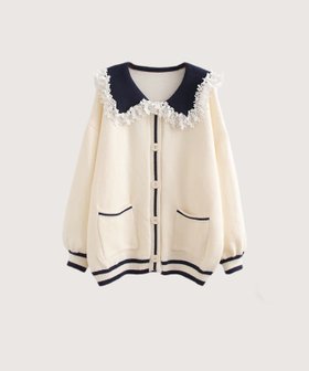 【ラ ポム プチ/LA POMME petit】のPreppy Lace Collar Cardigan 人気、トレンドファッション・服の通販 founy(ファニー) ファッション Fashion レディースファッション Fashion for Women トップス・カットソー Cut & Sew Tops カーディガン・羽織り Layered Style Cardigans |ID:prp329100004833479