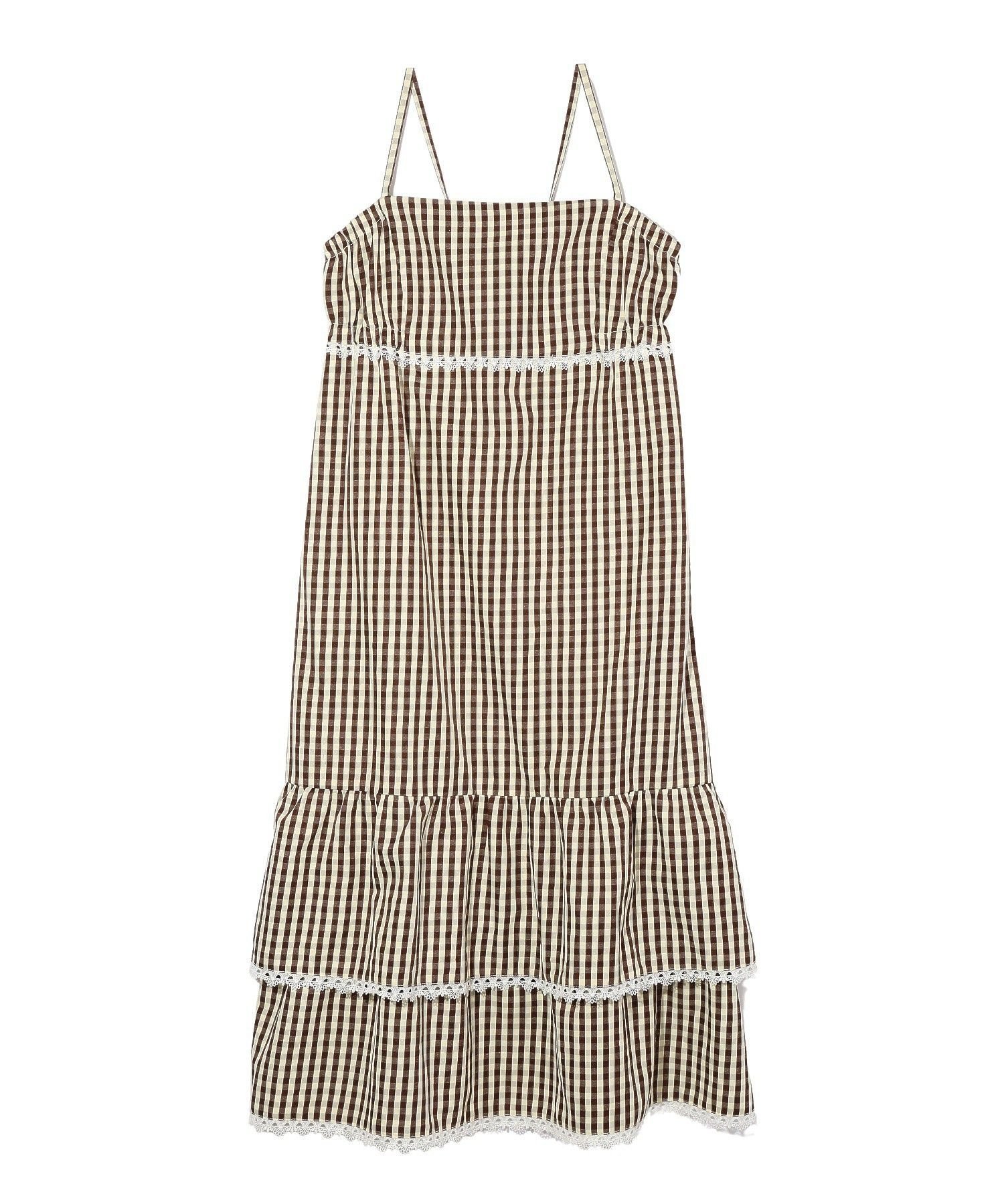【ミルクフェド/MILKFED.】のGINGHAM CAMISOLE DRESS インテリア・キッズ・メンズ・レディースファッション・服の通販 founy(ファニー) 　ファッション　Fashion　レディースファッション　Fashion for Women　ワンピース　Dresses　フォーマル・パーティードレス・結婚式用ドレス　Elegant & Casual Dresses　カーディガン　Cardigan, Knitwear　キャミソール　Camisole, Spaghetti Strap Top　キャミワンピース　Cami Dress, Slip Dress　ギンガム　Gingham, Gingham Fabric　シンプル　Simple, Minimal　タンク　Tank Top, Sleeveless Top　チェック　Check, Plaid, Tartan　ポケット　Pocket, Pocket Detail　マキシ　Maxi, Full Length　リボン　Ribbon, Bow　レース　Lace, Lace Fabric　ロング　Long, Long-Length　おすすめ　Recommended / Our Picks　BROWN|ID: prp329100004833491 ipo3291000000035198054