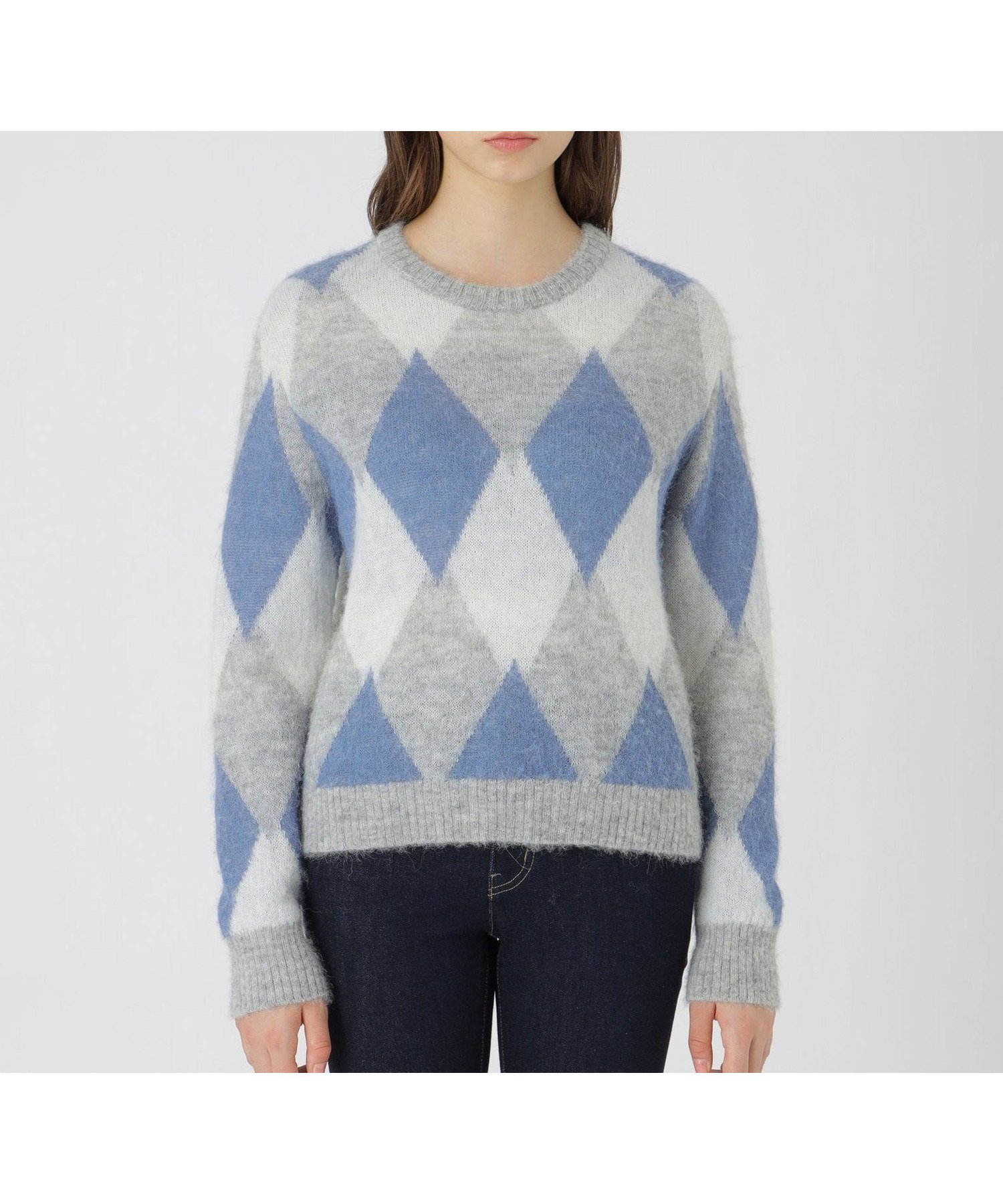 【ブルーレーベル クレストブリッジ/BLUE LABEL CRESTBRIDGE】のヘアリーアーガイルニット インテリア・キッズ・メンズ・レディースファッション・服の通販 founy(ファニー) 　ファッション　Fashion　レディースファッション　Fashion for Women　トップス・カットソー　Cut & Sew Tops　ニット　Knit Tops & Sweaters　ボックス　Boxy, Box Shape　リラックス　Relax, Relaxed Fit　エレガント 上品　Elegant　サックス|ID: prp329100004833503 ipo3291000000035198280