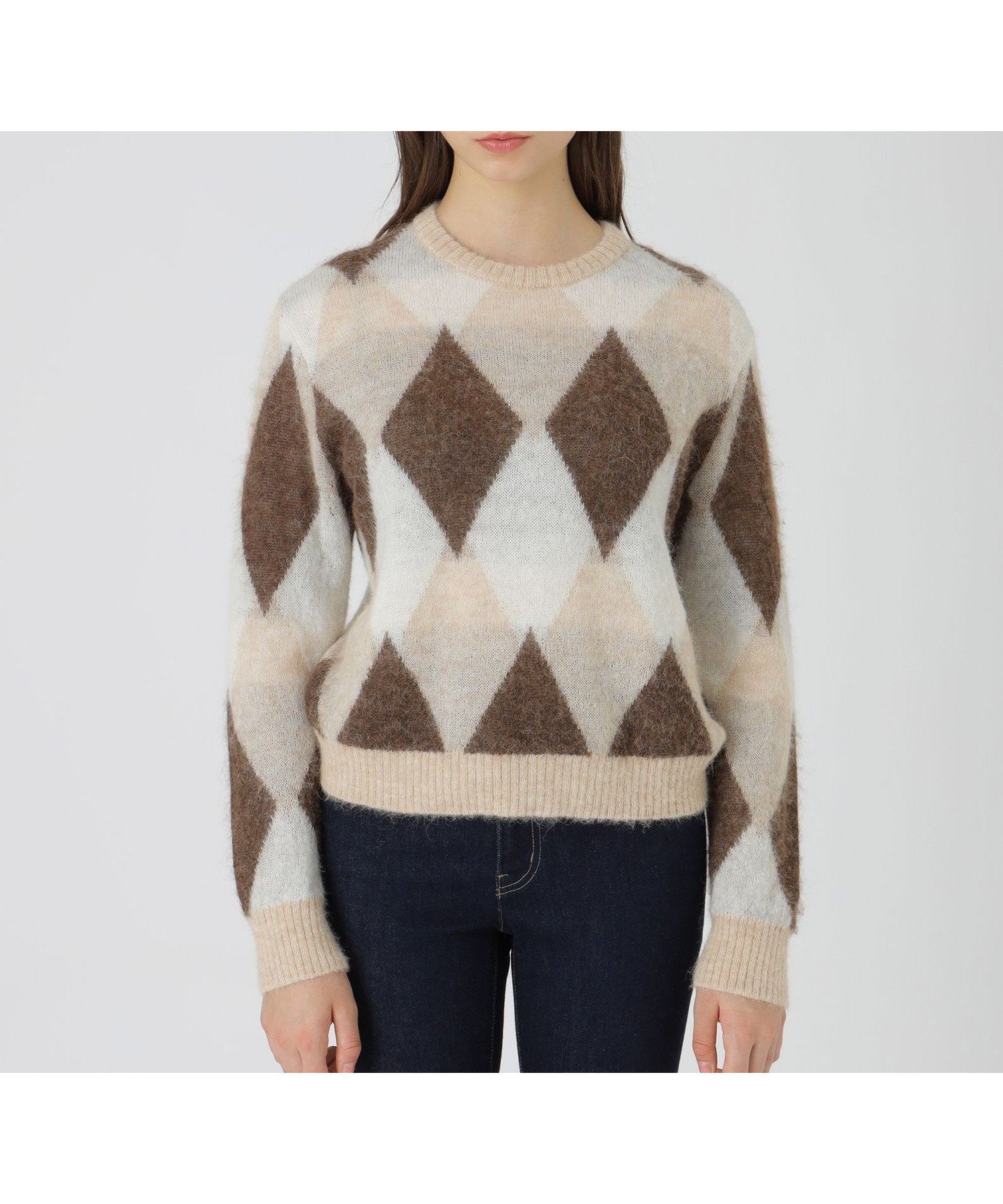 【ブルーレーベル クレストブリッジ/BLUE LABEL CRESTBRIDGE】のヘアリーアーガイルニット インテリア・キッズ・メンズ・レディースファッション・服の通販 founy(ファニー) 　ファッション　Fashion　レディースファッション　Fashion for Women　トップス・カットソー　Cut & Sew Tops　ニット　Knit Tops & Sweaters　ボックス　Boxy, Box Shape　リラックス　Relax, Relaxed Fit　エレガント 上品　Elegant　ベージュ|ID: prp329100004833503 ipo3291000000035198281