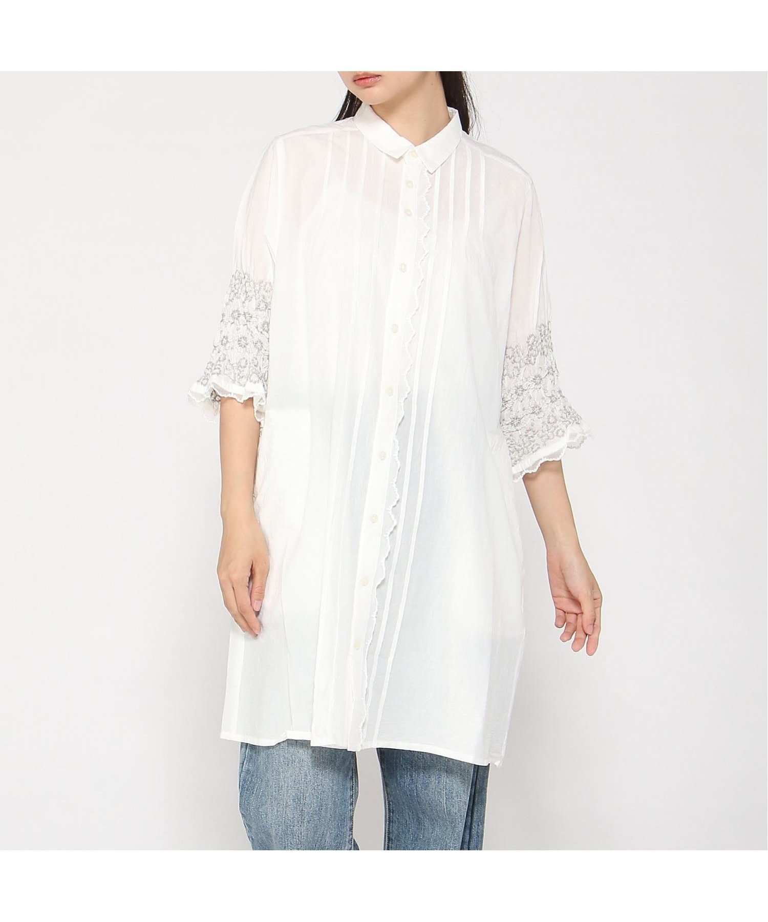 【スーパーハッカ/SUPER HAKKA】のコットンローンワッシャー シャーリングフローラルライン刺繍チュニックブラウス 人気、トレンドファッション・服の通販 founy(ファニー) ファッション Fashion レディースファッション Fashion for Women トップス・カットソー Cut & Sew Tops シャツ・ブラウス・オフィスカジュアル Elegant Blouses & Button-Ups シャーリング Shirring, Ruched チュニック Tunic, Long Top フラワー Flower, Floral ポケット Pocket, Pocket Detail モチーフ Motif, Design Theme レース Lace, Lace Fabric other-1|ID: prp329100004833548 ipo3291000000035199225