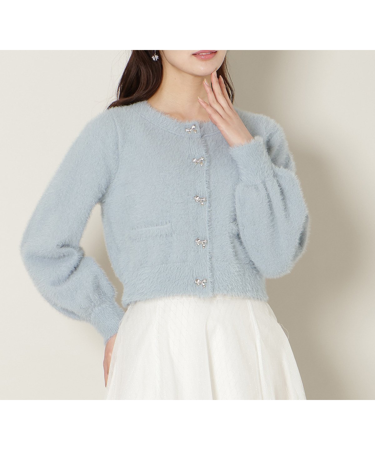 【ウィルセレクション/WILLSELECTION】の【New Year s Item】リボンボタンフェザーカーディガン インテリア・キッズ・メンズ・レディースファッション・服の通販 founy(ファニー) 　ファッション　Fashion　レディースファッション　Fashion for Women　トップス・カットソー　Cut & Sew Tops　カーディガン・羽織り　Layered Style Cardigans　カーディガン　Cardigan, Knitwear　コンパクト　Compact, Small Size　フェザー　Feather, Feather Detail　フェザーヤーン　Feather Yarn, Fluffy Yarn　リボン　Ribbon, Bow　ブルー|ID: prp329100004833557 ipo3291000000035199403