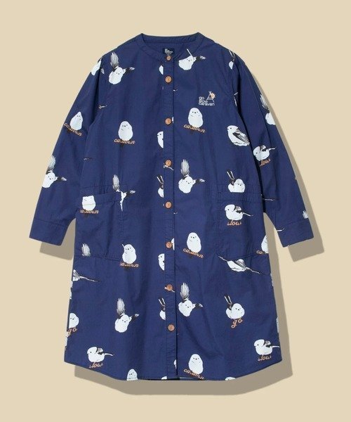 【ゴースローキャラバン/go slow caravan】のシマエナガ ノーカラーシャツワンピース (WOMENS) インテリア・キッズ・メンズ・レディースファッション・服の通販 founy(ファニー) 　ファッション　Fashion　レディースファッション　Fashion for Women　ワンピース　Dresses　シャツワンピース / 1枚で着映えコーデ　Shirt Dresses　シャツワンピ　Shirt Dress, Shirt One-Piece　ポケット　Pocket, Pocket Detail　人気　Popular, Best Seller　ネイビー|ID: prp329100004833558 ipo3291000000035199407