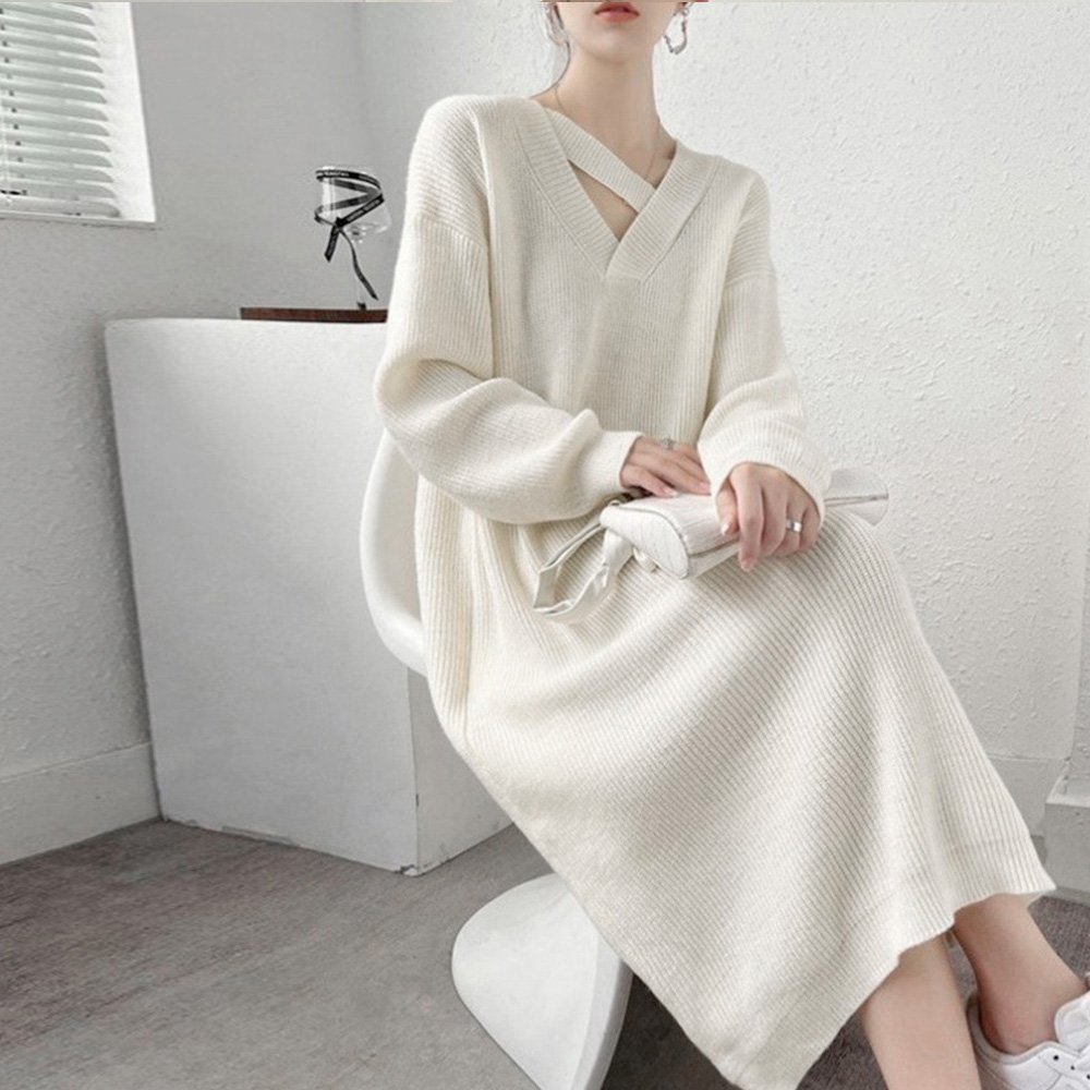 【ミニミニストア/miniministore】のニットワンピース レディース 韓国 秋冬 インテリア・キッズ・メンズ・レディースファッション・服の通販 founy(ファニー) 　ファッション　Fashion　レディースファッション　Fashion for Women　ワンピース　Dresses　ニットワンピース　Knit Dresses　ショルダー　Shoulder, Shoulder Strap　シンプル　Simple, Minimal　ドロップ　Drop Shoulder, Dropped Style　ベーシック　Basic, Essential　無地　Plain, Solid Color　ロング　Long, Long-Length　冬　Winter / This Winter　A/W・秋冬　Autumn/Winter　エレガント 上品　Elegant　オフホワイト|ID: prp329100004833567 ipo3291000000035199658