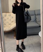 【ミニミニストア/miniministore】のリブニットワンピース ロング丈 vネック ブラック|ID: prp329100004833568 ipo3291000000035199664
