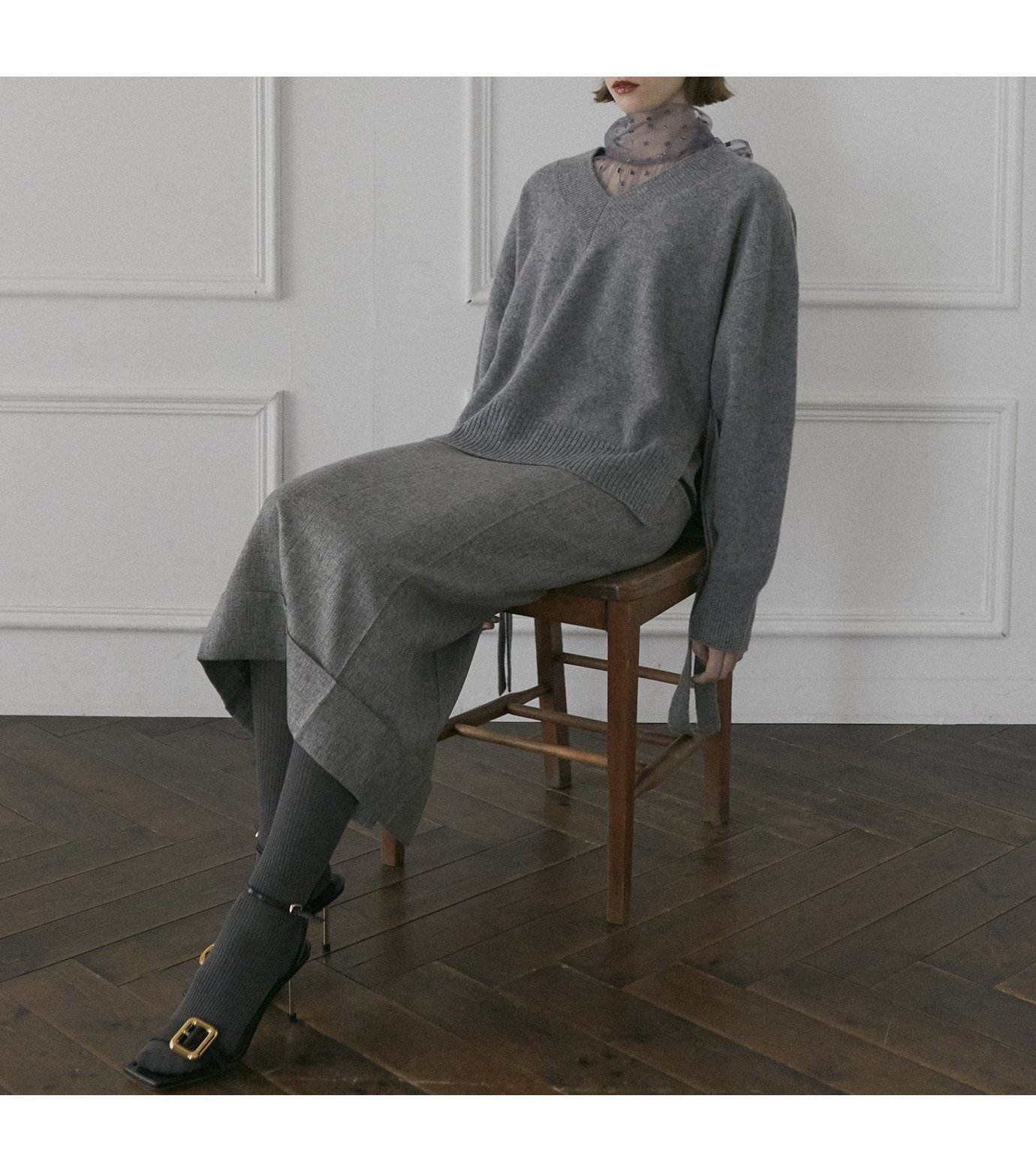 【ルシェル ブルー/LE CIEL BLEU】のウールカシミアVネックニット / Wool Cashmere V Neck Knit インテリア・キッズ・メンズ・レディースファッション・服の通販 founy(ファニー) 　ファッション　Fashion　レディースファッション　Fashion for Women　トップス・カットソー　Cut & Sew Tops　ニット　Knit Tops & Sweaters　Vネックトップス　V-Neck Tops / V-Cut Neckline Shirts　スリット　Slit, Slit Detail　セーター　Sweater, Knitwear　ターコイズ　Turquoise, Blue-Green　ベーシック　Basic, Essential　ラップ　Wrap, Wrap Design　リボン　Ribbon, Bow　人気　Popular, Best Seller　A/W・秋冬　Autumn/Winter　グレー|ID: prp329100004833591 ipo3291000000035199962