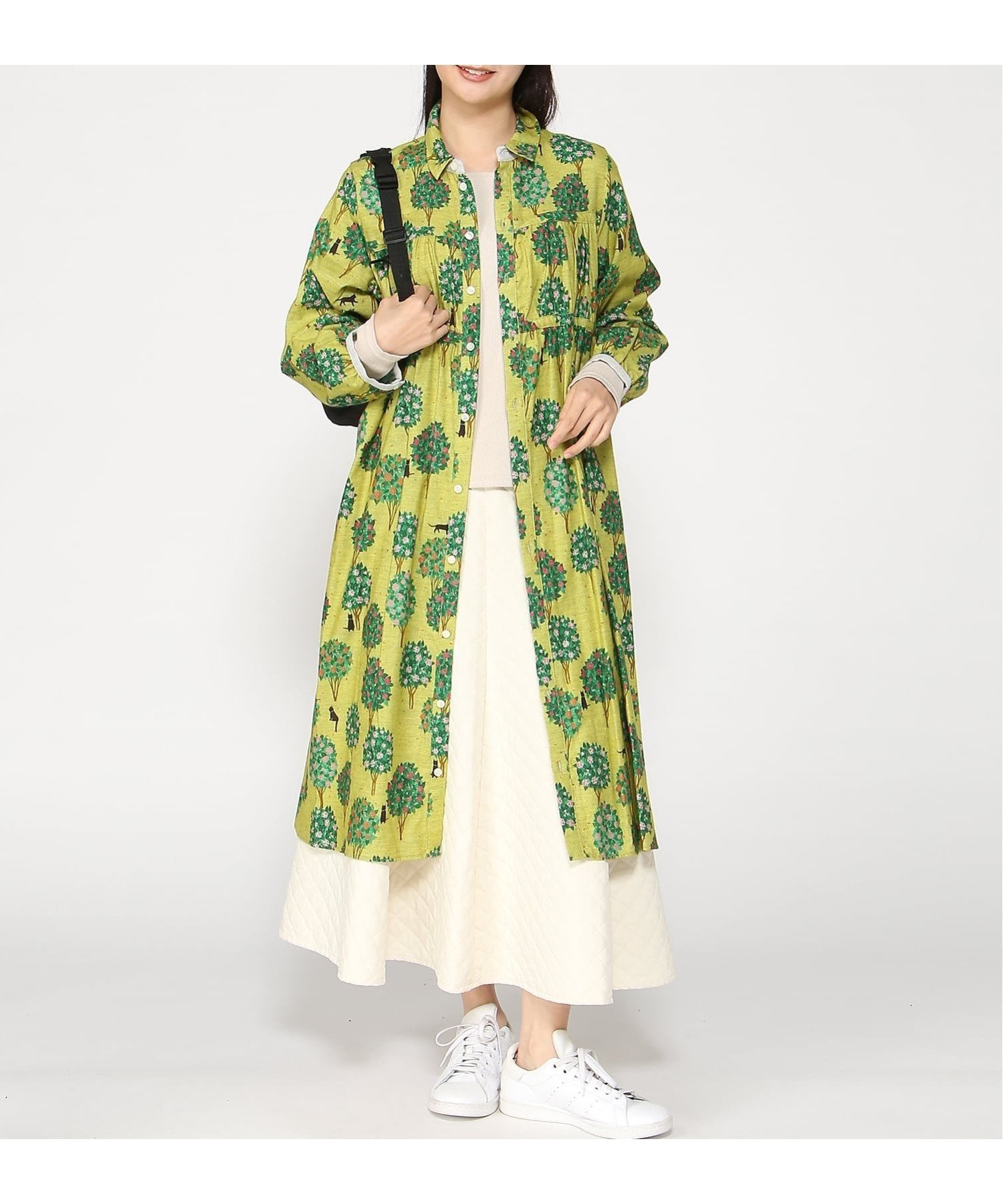 【スーパーハッカ/SUPER HAKKA】のSUPER HAKKA×マツモトヨーコ コットン先染めシャンブレー「冬から春へ」/「春の野にて」プリントワンピース(前開き) インテリア・キッズ・メンズ・レディースファッション・服の通販 founy(ファニー) 　ファッション　Fashion　レディースファッション　Fashion for Women　ワンピース　Dresses　シャンブレー　Chambray, Denim-Like Fabric　プリント　Print, Printed Pattern　冬　Winter / This Winter　春　Spring　マスタード|ID: prp329100004833600 ipo3291000000035200015