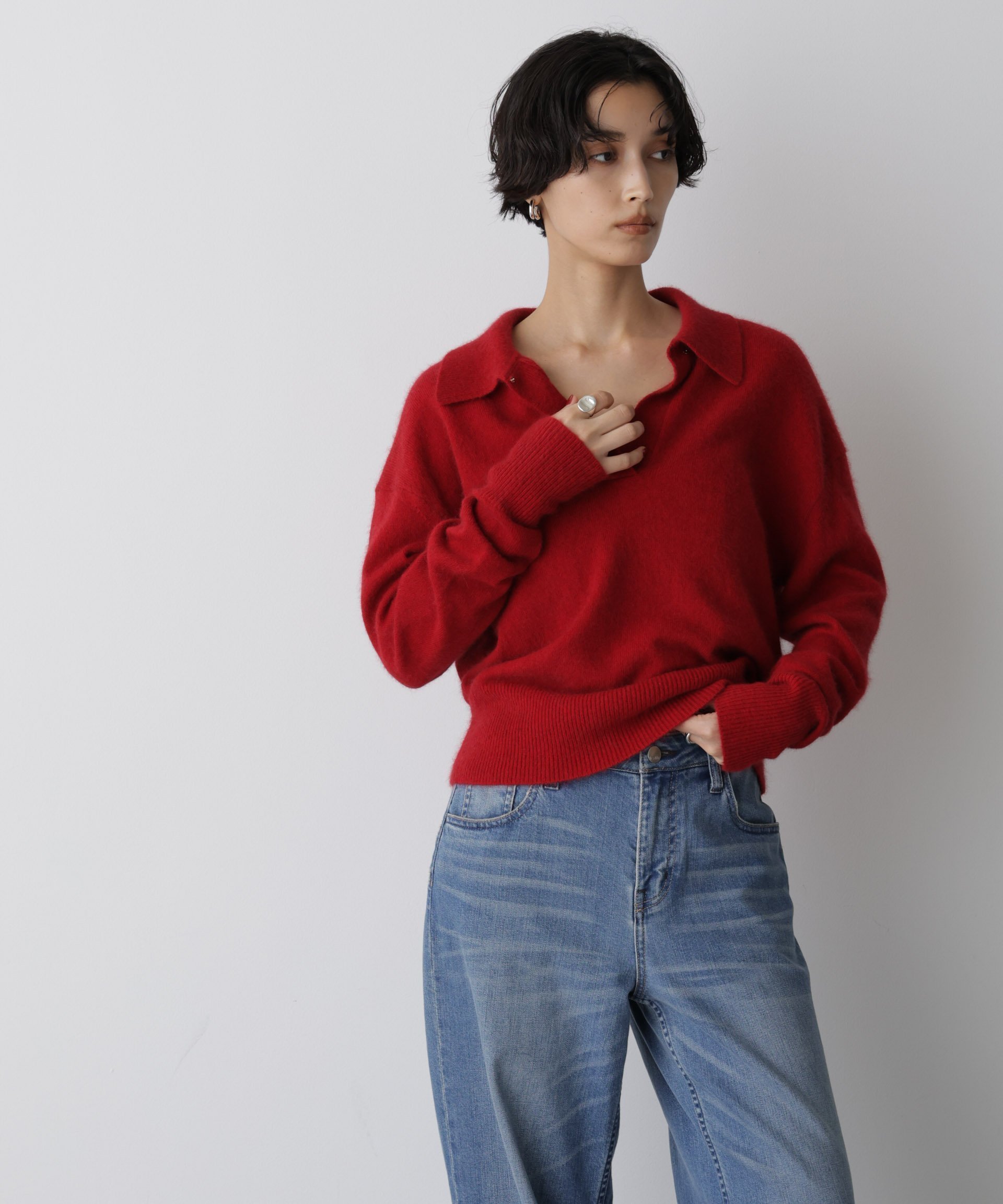 【ナノ ユニバース/nano universe】の「STEVELOUR」スキッパーポロ衿ソフトタッチニット インテリア・キッズ・メンズ・レディースファッション・服の通販 founy(ファニー) 　ファッション　Fashion　レディースファッション　Fashion for Women　トップス・カットソー　Cut & Sew Tops　ニット　Knit Tops & Sweaters　ベロアトップス　Velour Tops / Velvet-Look Items　インナー　Innerwear　ウォッシャブル　Machine Washable　コンパクト　Compact, Small Size　今季　This Season, Current Season　ジャケット　Jacket, Outerwear　スキッパー　Skipper, Open Collar　デニム　Denim, Jeans Material　なめらか　Smooth, Silky Texture　バランス　Balance, Style Balance　フィット　Fit, Slim Fit　ベロア　Velour, Soft Velvet　モダン　Modern, Contemporary　A/W・秋冬　Autumn/Winter　エレガント 上品　Elegant　2025年　2025　2025-2026秋冬・A/W　Autumn/Winter 2025–26 AW25–26　レッド|ID: prp329100004833612 ipo3291000000035200127