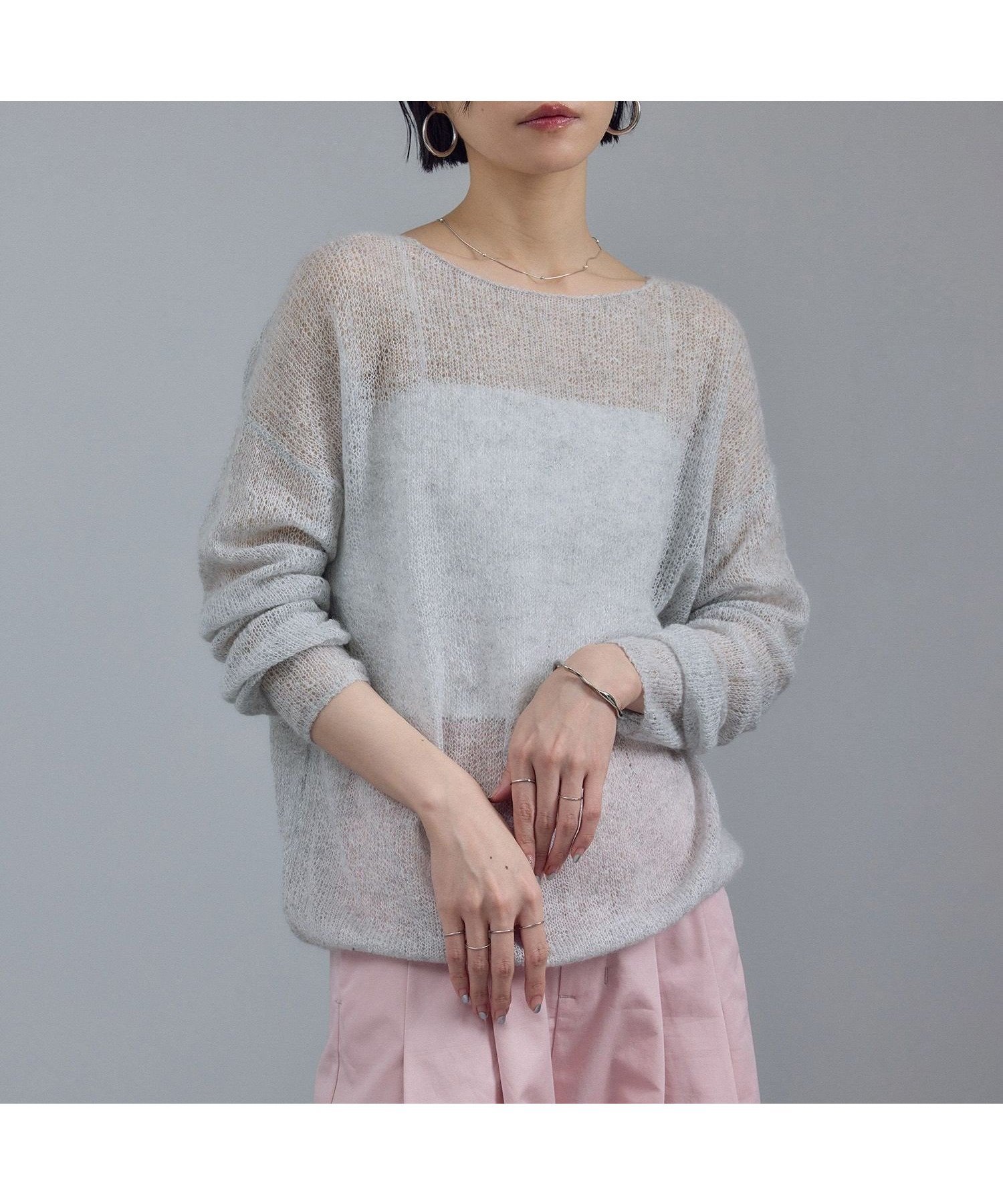 【サロン アダム エ ロペ/SALON adam et rope'】のカシミヤリネンシアーニットプルオーバー インテリア・キッズ・メンズ・レディースファッション・服の通販 founy(ファニー) 　ファッション　Fashion　レディースファッション　Fashion for Women　トップス・カットソー　Cut & Sew Tops　ニット　Knit Tops & Sweaters　カジュアルプルオーバー・ニットトップス　Pullovers & Knit Tops / Casual Pullovers　インナー　Innerwear　エアリー　Airy Texture　デコルテ　Décolleté, Neckline　デニム　Denim, Jeans Material　フレア　Flare, Flared　ポケット　Pocket, Pocket Detail　リネン　Linen, Linen Fabric　リラックス　Relax, Relaxed Fit　エレガント 上品　Elegant　春　Spring　グレー(07)|ID: prp329100004833635 ipo3291000000035200546