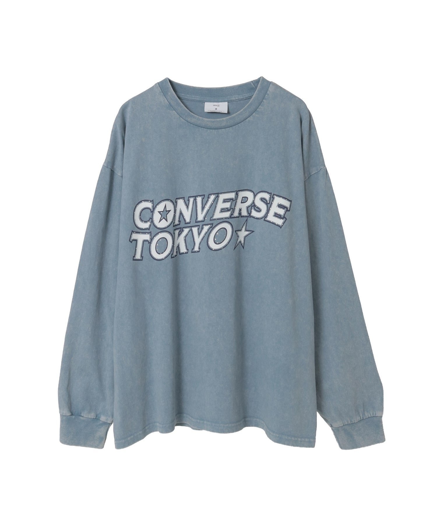 【コンバーストウキョウ/CONVERSE TOKYO】のLOGO PRINT HOTFIX LONGSLEEVE TEE 人気、トレンドファッション・服の通販 founy(ファニー) 　ファッション　Fashion　レディースファッション　Fashion for Women　トップス・カットソー　Cut & Sew Tops　ヴィンテージ　Vintage Style　カーゴパンツ　Cargo Pants, Utility Pants　シンプル　Simple, Minimal　ストーン　Stone, Gem-Like　デニム　Denim, Jeans Material　パウダー　Powder, Soft Tone　プリント　Print, Printed Pattern　モチーフ　Motif, Design Theme　リラックス　Relax, Relaxed Fit　 other-1|ID: prp329100004833693 ipo3291000000035201280