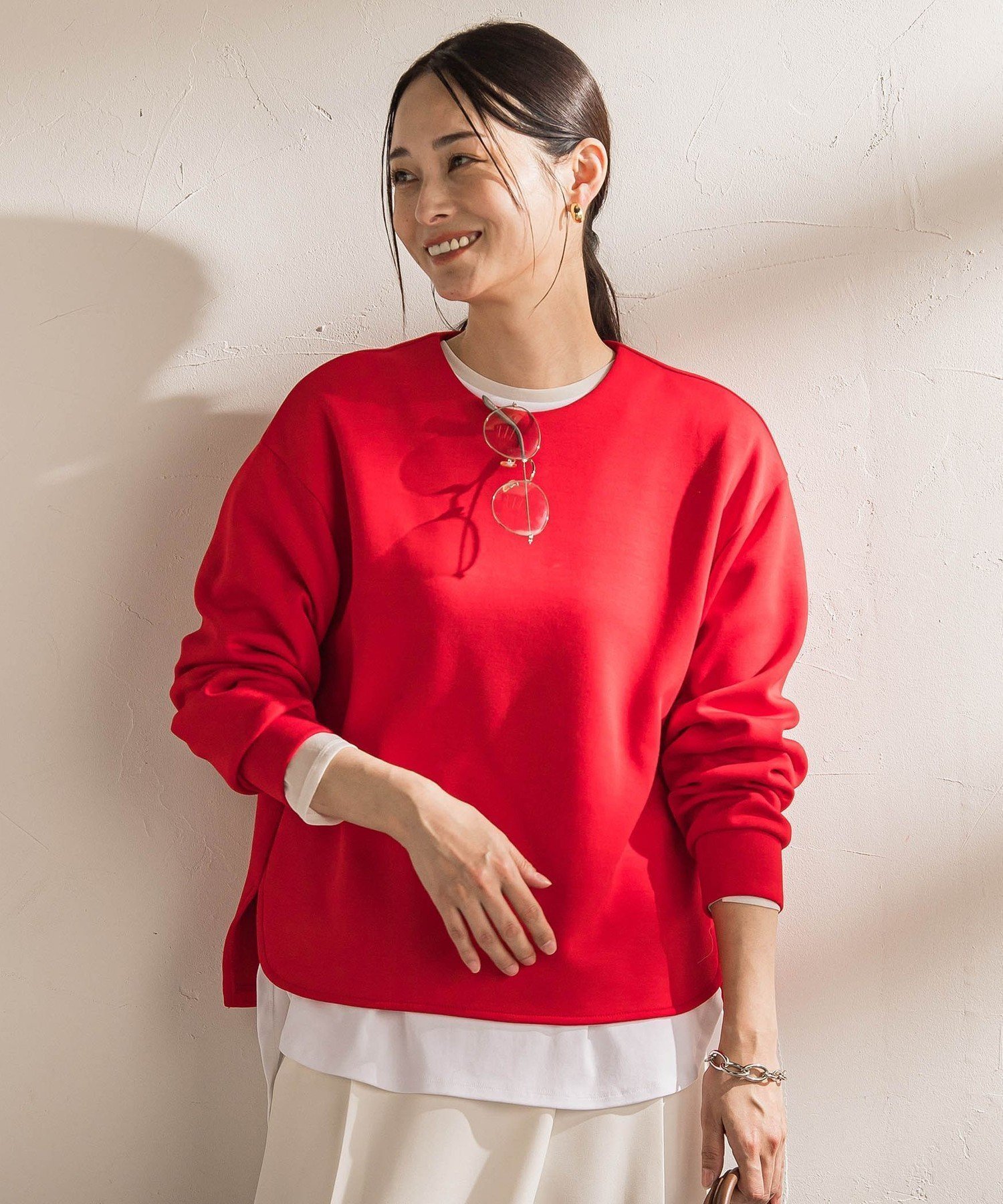 【ロートレ アモン/LAUTRE AMONT】の【WEB限定】《暖色美》裏起毛クルーネックトップス≪手洗い≫ インテリア・キッズ・メンズ・レディースファッション・服の通販 founy(ファニー) 　ファッション　Fashion　レディースファッション　Fashion for Women　トップス・カットソー　Cut & Sew Tops　インナー　Innerwear　シンプル　Simple, Minimal　スウェット / スエット　Sweatshirt, Sweatwear　ネックレス　Necklace, Pendant Necklace　冬　Winter / This Winter　A/W・秋冬　Autumn/Winter　エレガント 上品　Elegant　レッド|ID: prp329100004833698 ipo3291000000035201337