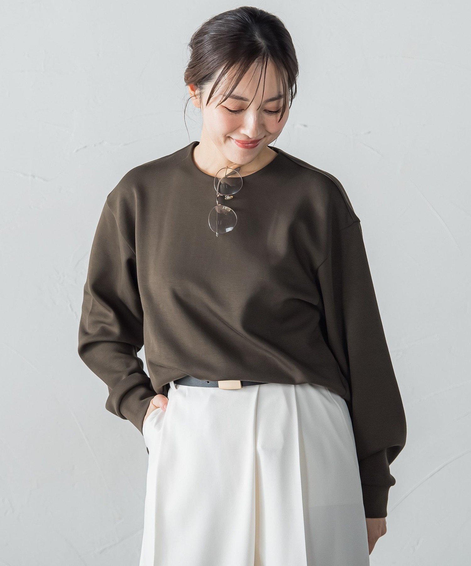 【ロートレ アモン/LAUTRE AMONT】の【WEB限定】《暖色美》裏起毛クルーネックトップス≪手洗い≫ インテリア・キッズ・メンズ・レディースファッション・服の通販 founy(ファニー) 　ファッション　Fashion　レディースファッション　Fashion for Women　トップス・カットソー　Cut & Sew Tops　インナー　Innerwear　シンプル　Simple, Minimal　スウェット / スエット　Sweatshirt, Sweatwear　ネックレス　Necklace, Pendant Necklace　冬　Winter / This Winter　A/W・秋冬　Autumn/Winter　エレガント 上品　Elegant　カーキ|ID: prp329100004833698 ipo3291000000035201342