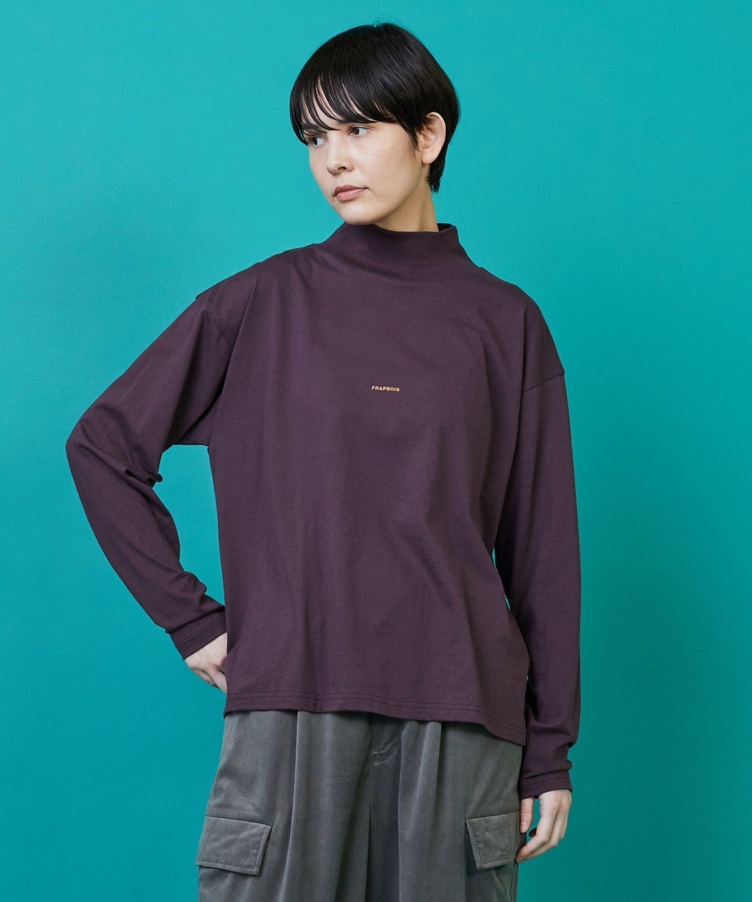 【フラボア/FRAPBOIS】のモックゴブランT カットソー インテリア・キッズ・メンズ・レディースファッション・服の通販 founy(ファニー) 　ファッション　Fashion　レディースファッション　Fashion for Women　トップス・カットソー　Cut & Sew Tops　カットソー・ベーシックTシャツ　Cut-and-Sewn Tops / Stretch Tees & Basics　カットソー　Cut and Sewn Top　プリント　Print, Printed Pattern　モックネック　Mock Neck, Short Turtleneck　リラックス　Relax, Relaxed Fit　ワインレッド|ID: prp329100004833706 ipo3291000000035201415