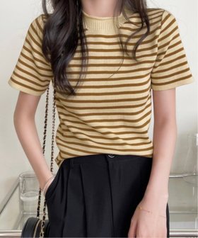 【アミュレット/Amulet】の【Dewlily】ボーダー半袖ニットソー 人気、トレンドファッション・服の通販 founy(ファニー) ファッション Fashion レディースファッション Fashion for Women トップス・カットソー Cut & Sew Tops ニット Knit Tops & Sweaters ニットソー Knit-Sewn, Cut & Sew Knit ボーダー Border, Stripe 半袖 Short Sleeve, Half Sleeve |ID:prp329100004833709