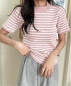 【アミュレット/Amulet】の【Dewlily】ボーダー半袖ニットソー 人気、トレンドファッション・服の通販 founy(ファニー) ファッション Fashion レディースファッション Fashion for Women トップス・カットソー Cut & Sew Tops ニット Knit Tops & Sweaters ニットソー Knit-Sewn, Cut & Sew Knit ボーダー Border, Stripe 半袖 Short Sleeve, Half Sleeve thumbnail ピンク|ID: prp329100004833709 ipo3291000000035201466