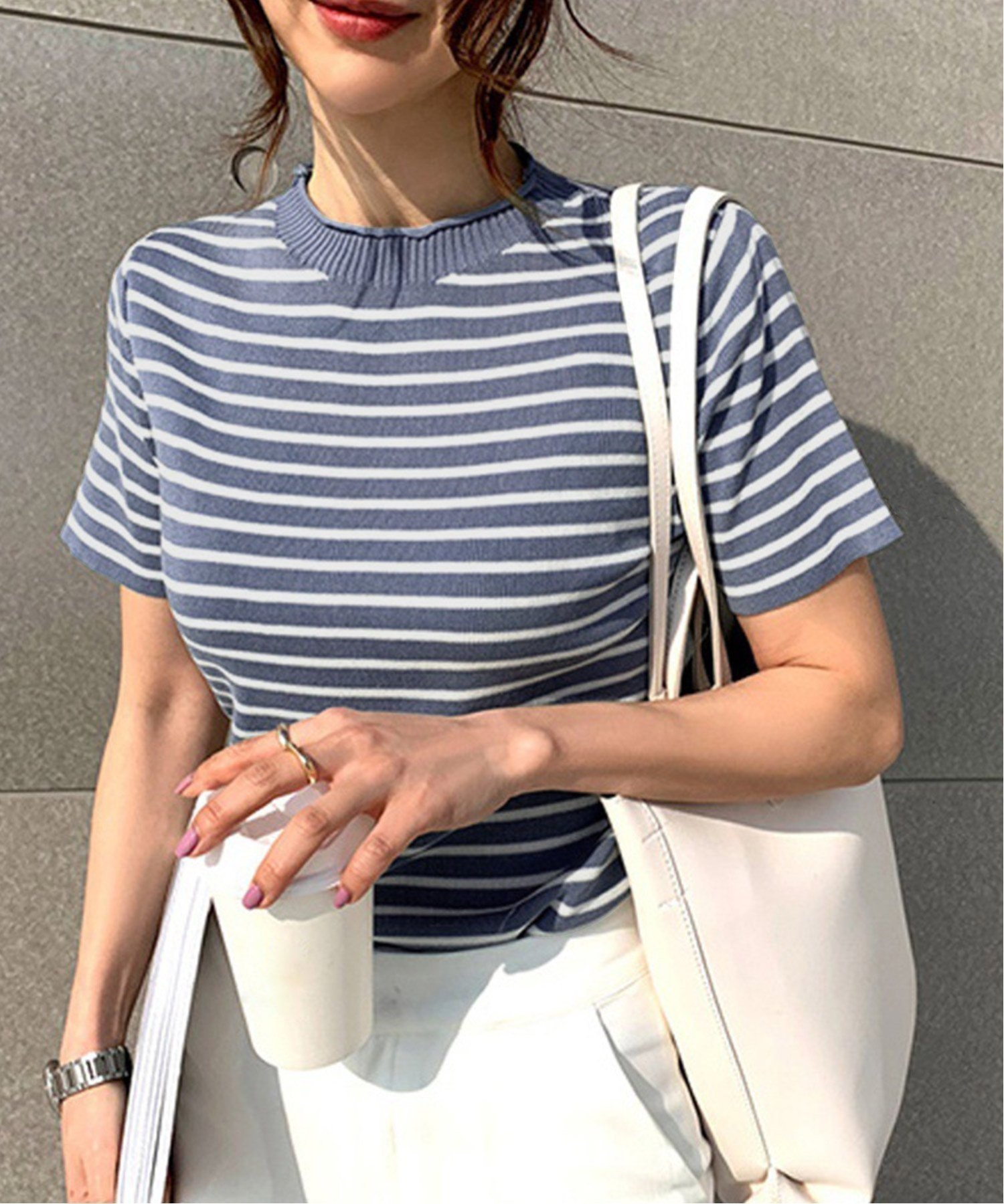 【アミュレット/Amulet】の【Dewlily】ボーダー半袖ニットソー インテリア・キッズ・メンズ・レディースファッション・服の通販 founy(ファニー) 　ファッション　Fashion　レディースファッション　Fashion for Women　トップス・カットソー　Cut & Sew Tops　ニット　Knit Tops & Sweaters　ニットソー　Knit-Sewn, Cut & Sew Knit　ボーダー　Border, Stripe　半袖　Short Sleeve, Half Sleeve　ブルー|ID: prp329100004833709 ipo3291000000035201469