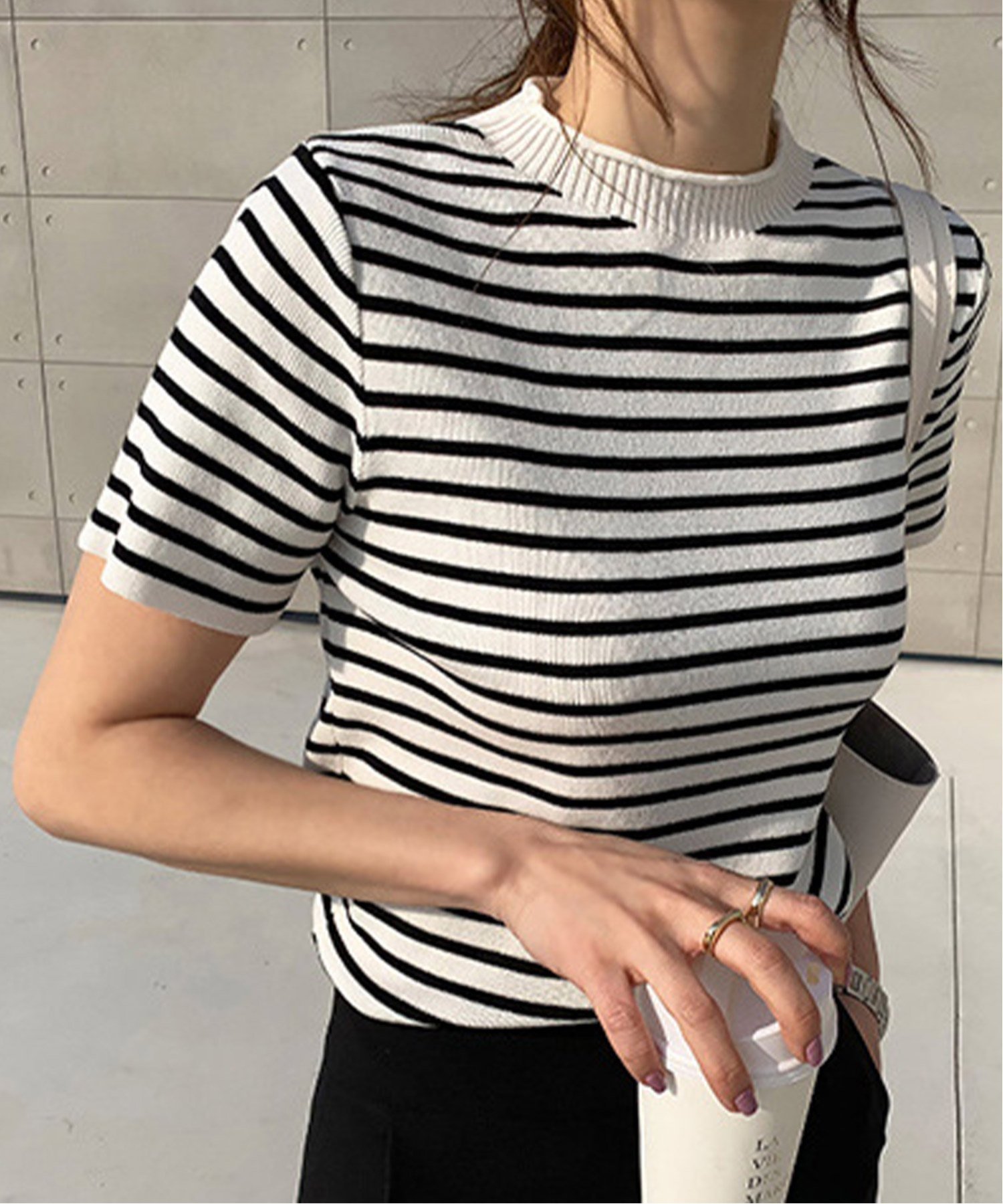 【アミュレット/Amulet】の【Dewlily】ボーダー半袖ニットソー インテリア・キッズ・メンズ・レディースファッション・服の通販 founy(ファニー) 　ファッション　Fashion　レディースファッション　Fashion for Women　トップス・カットソー　Cut & Sew Tops　ニット　Knit Tops & Sweaters　ニットソー　Knit-Sewn, Cut & Sew Knit　ボーダー　Border, Stripe　半袖　Short Sleeve, Half Sleeve　ホワイト|ID: prp329100004833709 ipo3291000000035201471