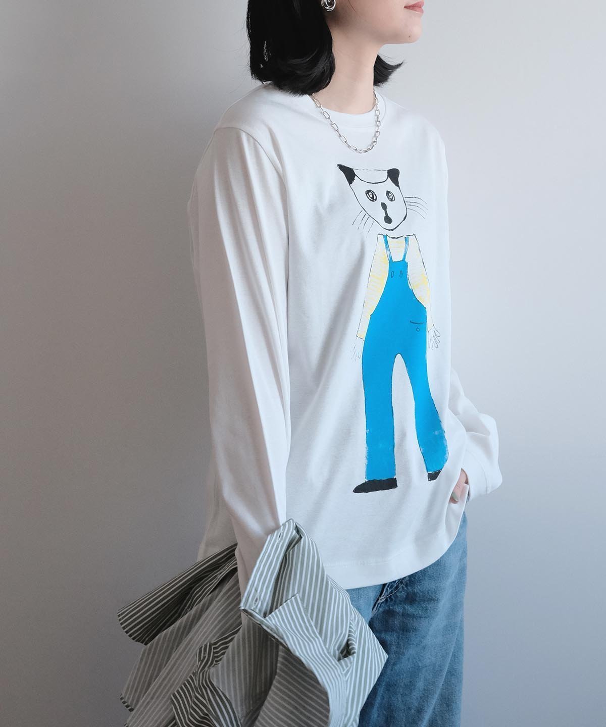 【カーサ ピッコーネ/CASA PICONE】のTシャツ インテリア・キッズ・メンズ・レディースファッション・服の通販 founy(ファニー) 　ファッション　Fashion　レディースファッション　Fashion for Women　トップス・カットソー　Cut & Sew Tops　シャツ・ブラウス・オフィスカジュアル　Elegant Blouses & Button-Ups　ロングTシャツ・Tシャツ　Longline T-Shirts & Tees　ホワイト×ブルー|ID: prp329100004833860 ipo3291000000035204048