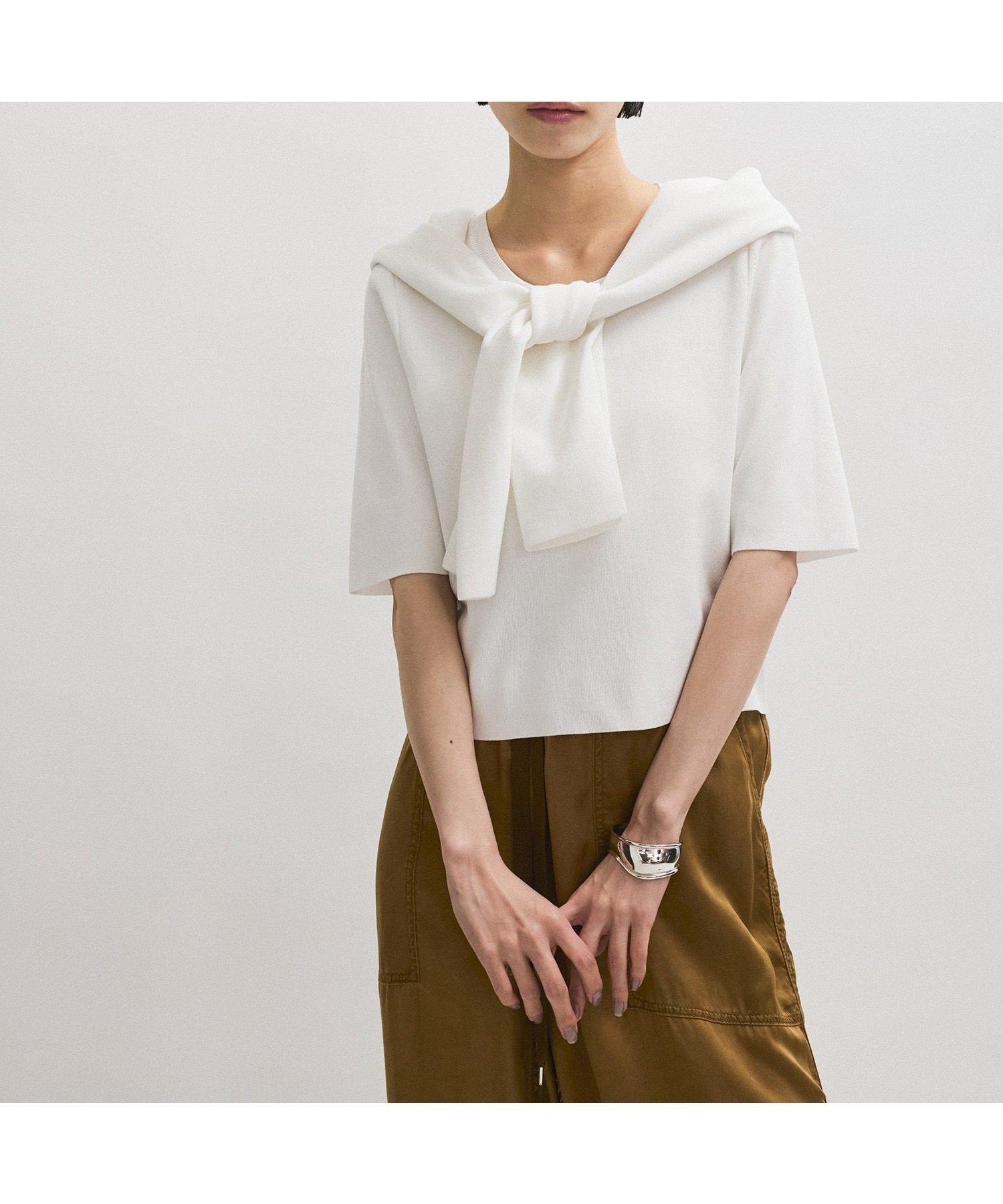 【アダム エ ロペ/ADAM ET ROPE'】の【サステナブル】クールタッチニットTシャツ インテリア・キッズ・メンズ・レディースファッション・服の通販 founy(ファニー) 　ファッション　Fashion　レディースファッション　Fashion for Women　トップス・カットソー　Cut & Sew Tops　ニット　Knit Tops & Sweaters　シャツ・ブラウス・オフィスカジュアル　Elegant Blouses & Button-Ups　ロングTシャツ・Tシャツ　Longline T-Shirts & Tees　春　Spring　洗える　Machine Washable　コンパクト　Compact, Small Size　シンプル　Simple, Minimal　バランス　Balance, Style Balance　フィット　Fit, Slim Fit　フレア　Flare, Flared　フロント　Front, Front Design　ボトム　Bottoms, Lower Wear　ワイド　Wide, Wide Fit　S/S・春夏　SS, Spring/Summer, Warm Season　夏　Summer　2025年　2025　2025春夏・S/S　Spring/Summer 2025 SS25　ホワイト(10)|ID: prp329100004833907 ipo3291000000035204713