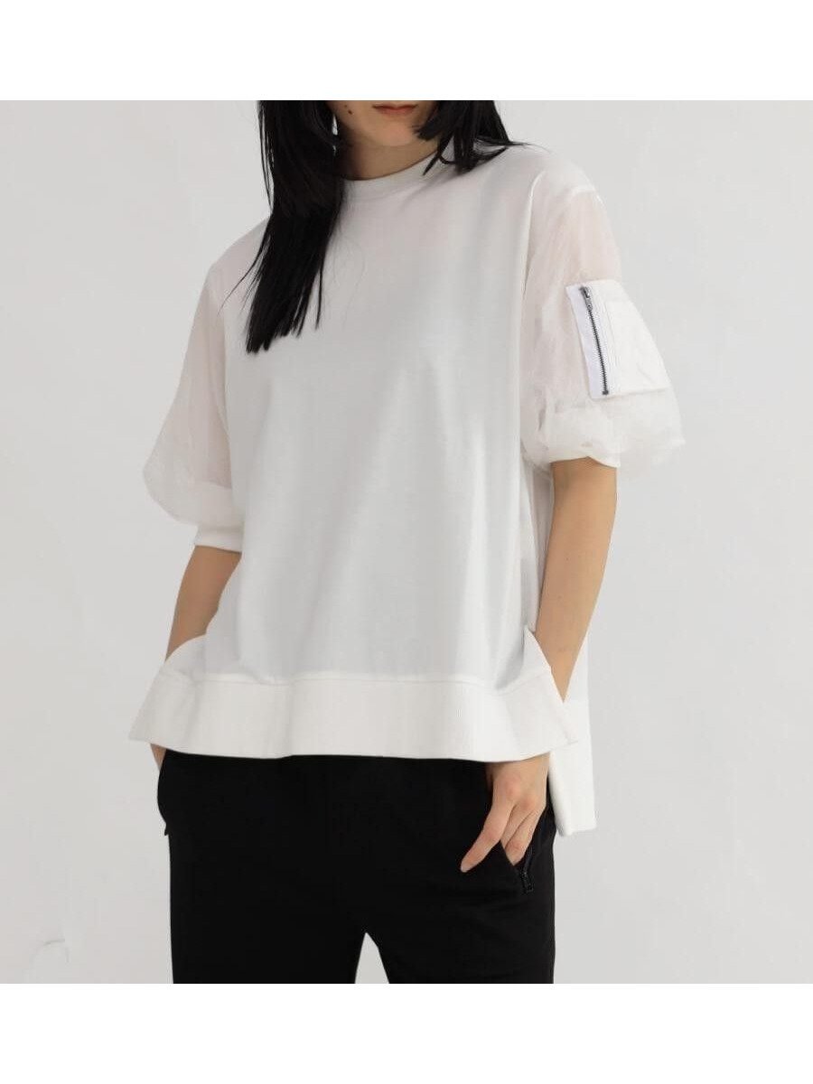 【ラシュッド/LASUD】のスリットロゴシアースリーブPO インテリア・キッズ・メンズ・レディースファッション・服の通販 founy(ファニー) 　ファッション　Fashion　レディースファッション　Fashion for Women　シアー　Sheer, See-Through　シンプル　Simple, Minimal　ブルゾン　Blouson, Bomber Jacket　プリント　Print, Printed Pattern　ボトム　Bottoms, Lower Wear　夏　Summer　ホワイト|ID: prp329100004833971 ipo3291000000035205857