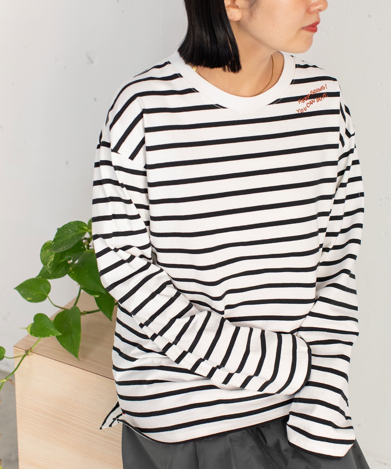 【プードゥドゥ/POU DOU DOU】のUSAコットン刺繍ワイドロンT インテリア・キッズ・メンズ・レディースファッション・服の通販 founy(ファニー) 　ファッション　Fashion　レディースファッション　Fashion for Women　トップス・カットソー　Cut & Sew Tops　ロングTシャツ・Tシャツ　Longline T-Shirts & Tees　スマート　Smart, Elegant　ワイド　Wide, Wide Fit　おすすめ　Recommended / Our Picks　スミクロ|ID: prp329100004833978 ipo3291000000035205996