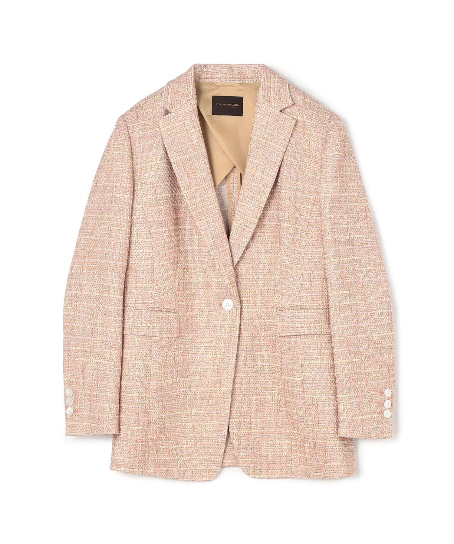 【トゥモローランド/TOMORROWLAND】のファンシーテープ 1Bテーラードジャケット インテリア・キッズ・メンズ・レディースファッション・服の通販 founy(ファニー) 　ファッション　Fashion　レディースファッション　Fashion for Women　アウター　Coat / Outerwear Collection　レディースジャケット・軽アウター　Jackets　テーラードジャケット / 通勤・きれいめスタイル　Tailored Jackets & Blazers　おすすめ　Recommended / Our Picks　イエロー　Yellow　ジャケット　Jacket, Outerwear　スリム　Slim, Slim Fit　セレモニー　Ceremony　ツイード　Twill, Twill Weave　デニム　Denim, Jeans Material　ビジネス 仕事 通勤　Business / Work / Commuting　フィット　Fit, Slim Fit　入学式　Entrance Ceremony　春　Spring　34 ピンク系|ID: prp329100004833989 ipo3291000000035206186