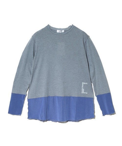 【ゴースローキャラバン/go slow caravan】のKAKELA TRANQUIL/カケラ トランクイル 配色異素材切替クルーロンTEE (WOMENS) インテリア・キッズ・メンズ・レディースファッション・服の通販 founy(ファニー) 　ファッション　Fashion　レディースファッション　Fashion for Women　トップス・カットソー　Cut & Sew Tops　ロングTシャツ・Tシャツ　Longline T-Shirts & Tees　グラフィック　Graphic, Graphic Design　シンプル　Simple, Minimal　デニム　Denim, Jeans Material　ビンテージ　Vintage, Retro Style　リメイク　Remake, Reconstructed　リラックス　Relax, Relaxed Fit　ワイド　Wide, Wide Fit　切替　Switching, Contrast Panel　チャコール|ID: prp329100004834005 ipo3291000000035206476
