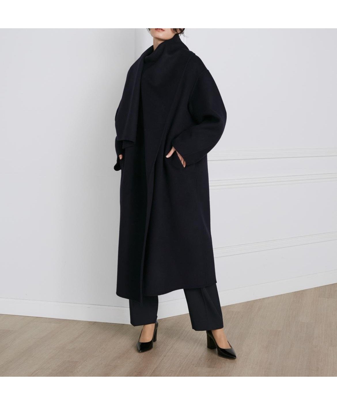 【イネド/INED】のストール風ラップリバーコート《la veille by SUPERIOR CLOSET》 インテリア・キッズ・メンズ・レディースファッション・服の通販 founy(ファニー) 　ファッション　Fashion　レディースファッション　Fashion for Women　アウター　Coat / Outerwear Collection　コート・ロングコート・ピーコート　Long Coats, Peacoats & More　ストール　Stole, Wrap　フォルム　Silhouette, Form　ポケット　Pocket, Pocket Detail　ネイビー|ID: prp329100004834010 ipo3291000000035206523