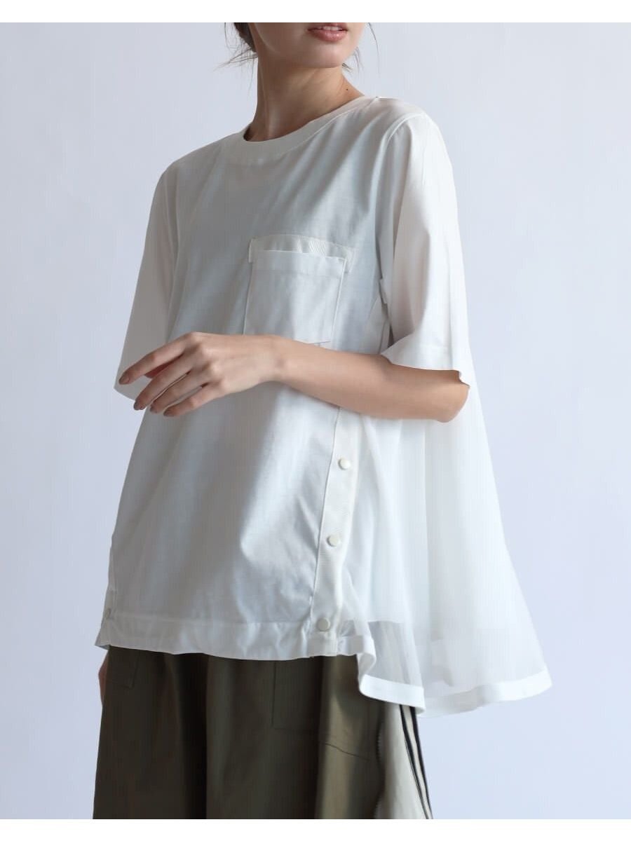 【ラシュッド/LASUD】のバックシフォンデザインカットソー インテリア・キッズ・メンズ・レディースファッション・服の通販 founy(ファニー) 　ファッション　Fashion　レディースファッション　Fashion for Women　トップス・カットソー　Cut & Sew Tops　カットソー・ベーシックTシャツ　Cut-and-Sewn Tops / Stretch Tees & Basics　カットソー　Cut and Sewn Top　シフォン　Chiffon, Lightweight Fabric　フォルム　Silhouette, Form　ボトム　Bottoms, Lower Wear　今季　This Season, Current Season　オフホワイト|ID: prp329100004834016 ipo3291000000035206633