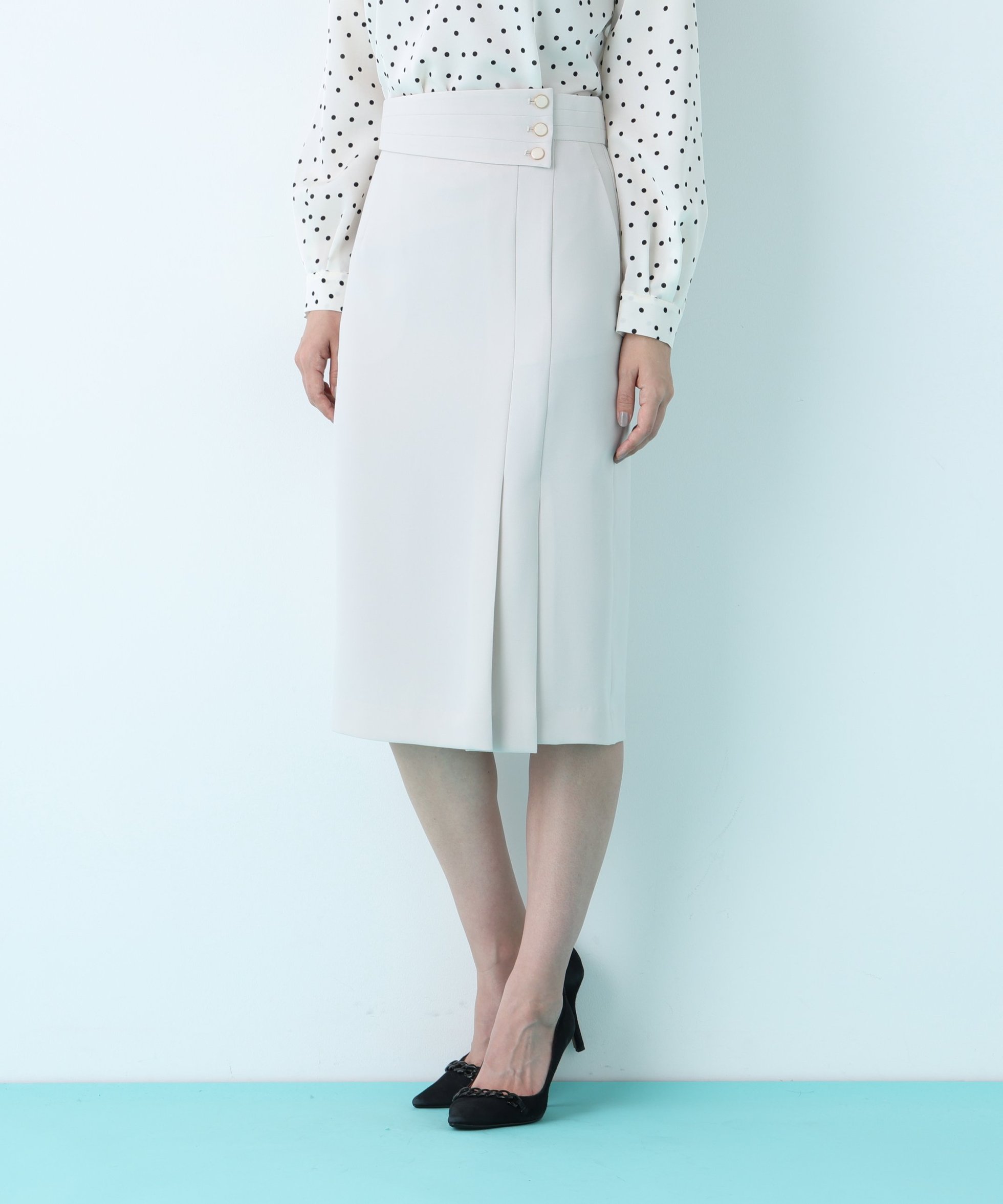 【ピンキーアンドダイアン/Pinky&Dianne】のアシンメトリックボタンラップスカート インテリア・キッズ・メンズ・レディースファッション・服の通販 founy(ファニー) 　ファッション　Fashion　レディースファッション　Fashion for Women　スカート　Skirts　スタンダード　Standard, Basic　ストレッチ　Stretch, Stretchy Fabric　タイトスカート　Pencil Skirt, Tight Skirt　プリーツ　Pleats, Pleated　ポケット　Pocket, Pocket Detail　エレガント 上品　Elegant　グレージュ1|ID: prp329100004834086 ipo3291000000035207585