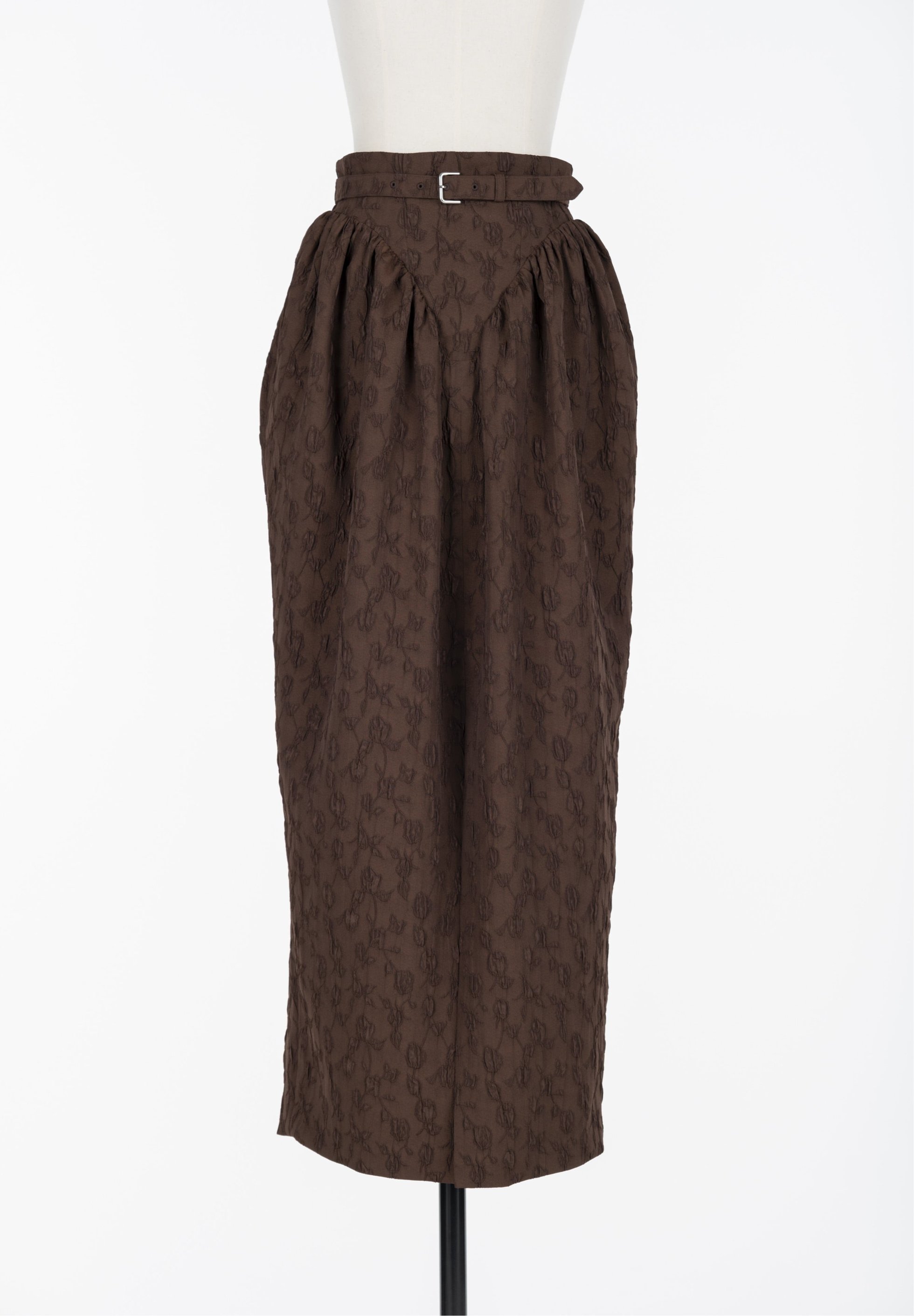 【フェティコ/FETICO】のFloral jacquard curvy skirt インテリア・キッズ・メンズ・レディースファッション・服の通販 founy(ファニー) 　ファッション　Fashion　レディースファッション　Fashion for Women　スカート　Skirts　ギャザー　Gathered, Ruffled　ヴィンテージ　Vintage Style　Brown|ID: prp329100004834101 ipo3291000000035207731