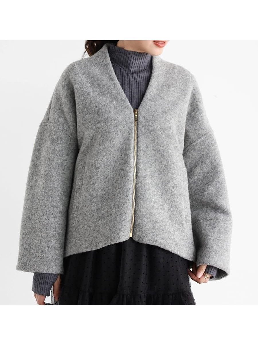 【ヴァン/Vin】のVネックウールブレンドショートコート インテリア・キッズ・メンズ・レディースファッション・服の通販 founy(ファニー) 　ファッション　Fashion　レディースファッション　Fashion for Women　アウター　Coat / Outerwear Collection　コート・ロングコート・ピーコート　Long Coats, Peacoats & More　シンプル　Simple, Minimal　タートルネック　Turtleneck, High Neck　杢グレー|ID: prp329100004834110 ipo3291000000035207798