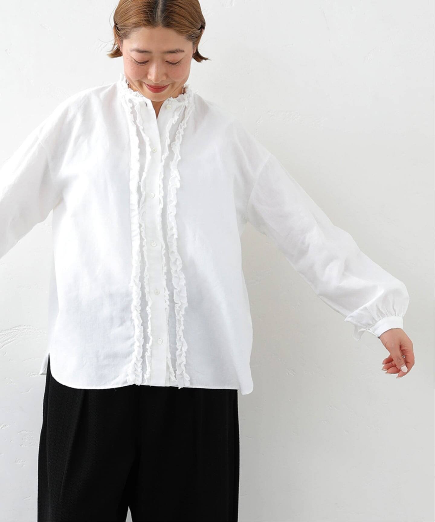 【ジャーナルスタンダード ラックス/journal standard luxe】の《追加 》CLシャンブレー フリルブラウス 人気、トレンドファッション・服の通販 founy(ファニー) 　ファッション　Fashion　レディースファッション　Fashion for Women　トップス・カットソー　Cut & Sew Tops　シャツ・ブラウス・オフィスカジュアル　Elegant Blouses & Button-Ups　2025年　2025　2025-2026秋冬・A/W　Autumn/Winter 2025–26 AW25–26　ギャザー　Gathered, Ruffled　シャンブレー　Chambray, Denim-Like Fabric　スマート　Smart, Elegant　フリル　Frill, Ruffle　リネン　Linen, Linen Fabric　 other-1|ID: prp329100004834122 ipo3291000000035207962