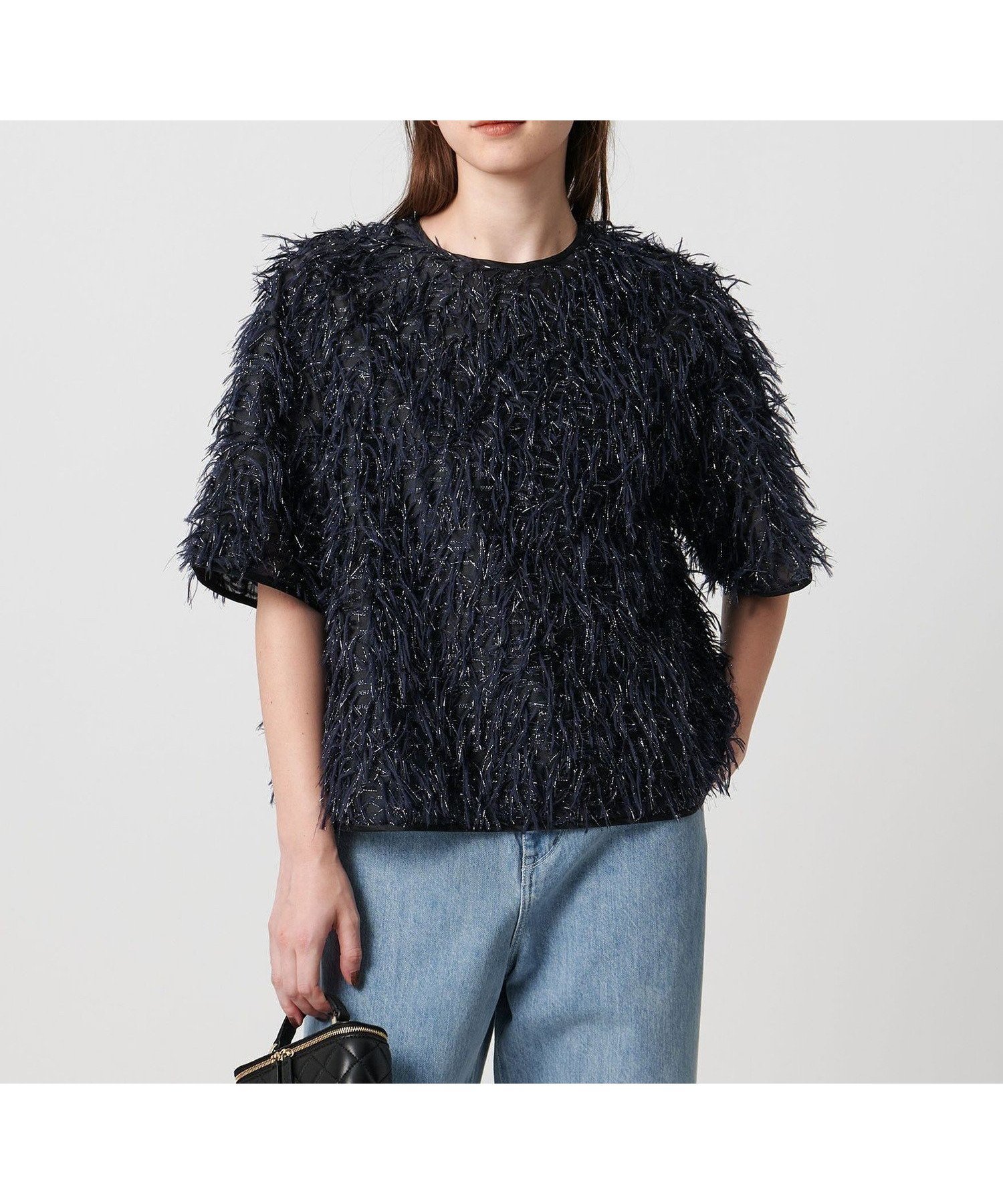 【ユナイテッドアローズ/UNITED ARROWS】のヘアリー ラメ カットジャガード ブラウス インテリア・キッズ・メンズ・レディースファッション・服の通販 founy(ファニー) 　ファッション　Fashion　レディースファッション　Fashion for Women　トップス・カットソー　Cut & Sew Tops　シャツ・ブラウス・オフィスカジュアル　Elegant Blouses & Button-Ups　インナー　Innerwear　カットジャガード　Cut Jacquard　シアー　Sheer, See-Through　シンプル　Simple, Minimal　ジャケット　Jacket, Outerwear　スラックス　Slacks, Dress Pants　セットアップ　Set-Up, Coordinated Outfit　タイトスカート　Pencil Skirt, Tight Skirt　デニム　Denim, Jeans Material　アウトレット　Outlet / Clearance　おすすめ　Recommended / Our Picks　エレガント 上品　Elegant　NAVY|ID: prp329100004834134 ipo3291000000035208093