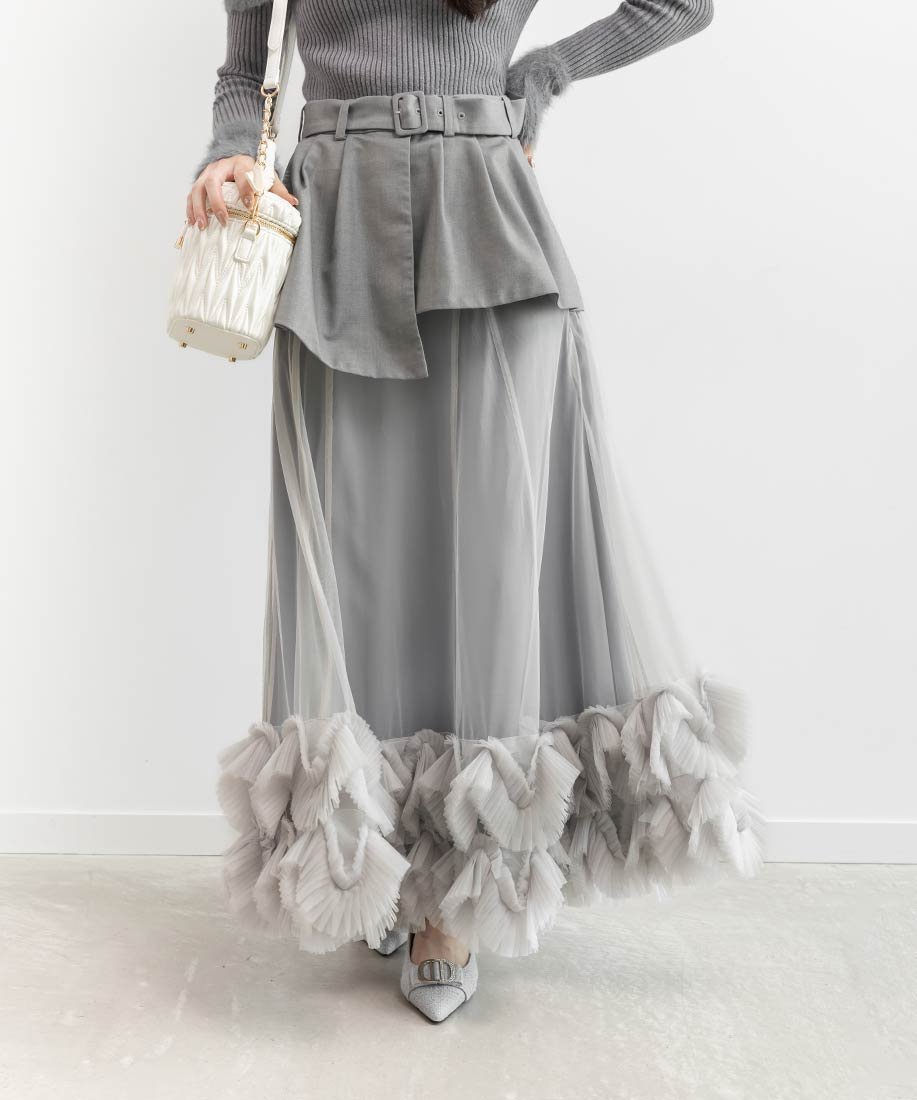 【ランダ/RANDA】のプリーツフリルドッキングスカート 人気、トレンドファッション・服の通販 founy(ファニー) 　ファッション　Fashion　レディースファッション　Fashion for Women　スカート　Skirts　シンプル　Simple, Minimal　チュール　Tulip, Tulip Motif　ドッキング　Docking, Mixed Material　フェミニン　Feminine, Girly　フリル　Frill, Ruffle　プリーツ　Pleats, Pleated　ボトム　Bottoms, Lower Wear　エレガント 上品　Elegant　 other-1|ID: prp329100004834140 ipo3291000000035208145