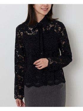 【ナラ カミーチェ/NARACAMICIE】のリボン付きレース長袖ブラウス 人気、トレンドファッション・服の通販 founy(ファニー) ファッション Fashion レディースファッション Fashion for Women トップス・カットソー Cut & Sew Tops シャツ・ブラウス・オフィスカジュアル Elegant Blouses & Button-Ups インナー Innerwear ストレッチ Stretch, Stretchy Fabric リボン Ribbon, Bow レギュラー Regular, Standard Fit レース Lace, Lace Fabric エレガント 上品 Elegant 長袖 Long Sleeve, Full Sleeve |ID:prp329100004834196