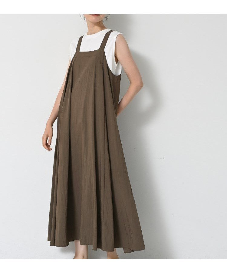 【デッサン/Dessin】の【洗える】ナイロンジャンパースカート インテリア・キッズ・メンズ・レディースファッション・服の通販 founy(ファニー) 　ファッション　Fashion　レディースファッション　Fashion for Women　スカート　Skirts　インナー　Innerwear　ギャザー　Gathered, Ruffled　スマート　Smart, Elegant　スリーブ　Sleeve, Long Sleeve / Short Sleeve　ドレープ　Drape, Draping Fabric　ノースリーブ　Sleeveless, No-Sleeve　フレア　Flare, Flared　フロント　Front, Front Design　ポケット　Pocket, Pocket Detail　リブニット　Rib Knit, Ribbed Knit　ロング　Long, Long-Length　洗える　Machine Washable　ブラウン|ID: prp329100004834197 ipo3291000000035209341