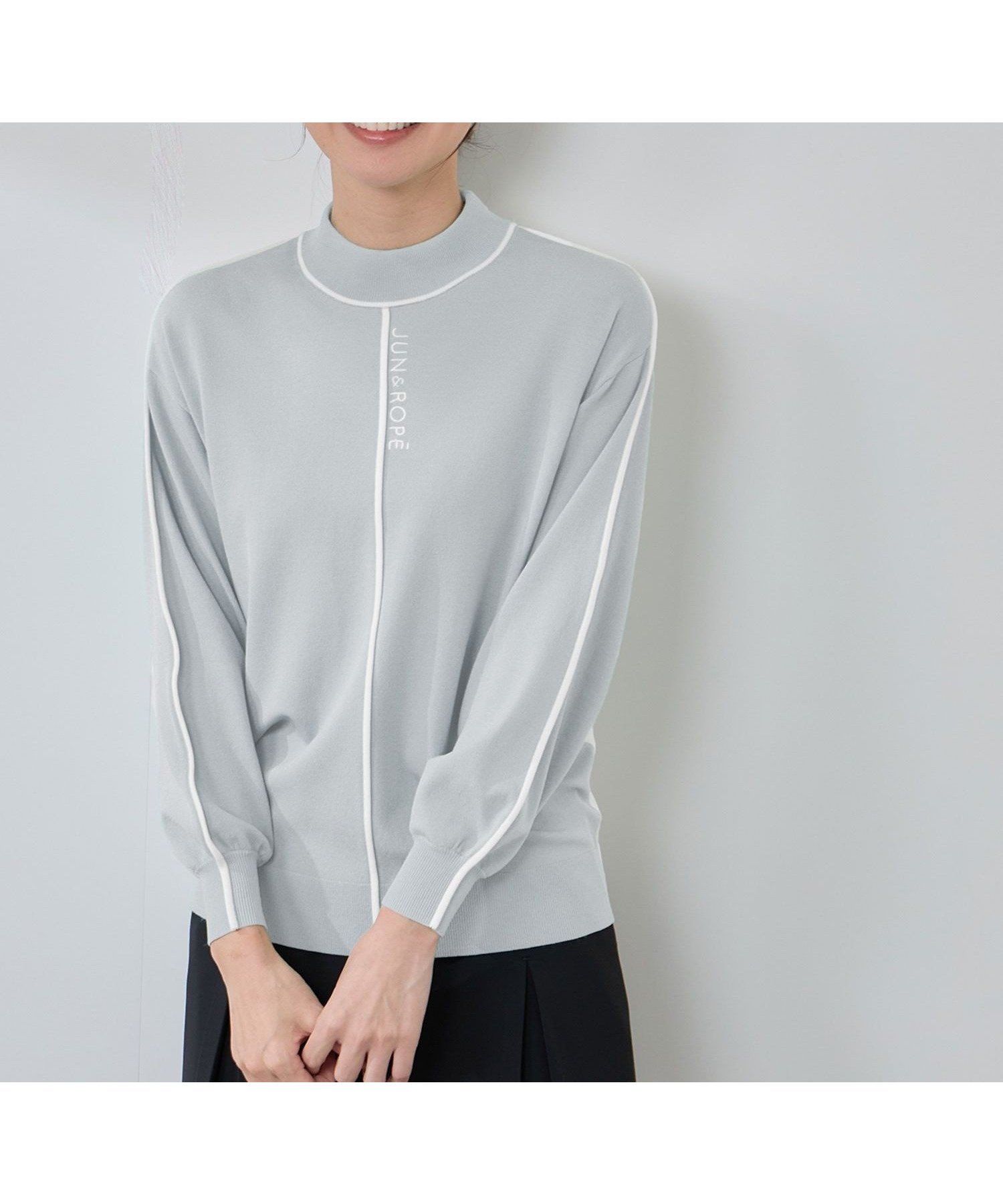 【ジュンアンドロペ/JUN&ROPE】のライン使いパフスリーブ長袖ニット 一部WEB限定カラー インテリア・キッズ・メンズ・レディースファッション・服の通販 founy(ファニー) 　ファッション　Fashion　レディースファッション　Fashion for Women　トップス・カットソー　Cut & Sew Tops　ニット　Knit Tops & Sweaters　秋　Autumn　コレクション　Collection, Seasonal Line　スタイリッシュ　Stylish, Fashionable　スリーブ　Sleeve, Long Sleeve / Short Sleeve　長袖　Long Sleeve, Full Sleeve　パフォーマンス　Performance, Active Function　ポケット　Pocket, Pocket Detail　メンズ　Men's, Menswear　エレガント 上品　Elegant　ゴルフ　Golf　グレー(07)|ID: prp329100004834211 ipo3291000000035209529