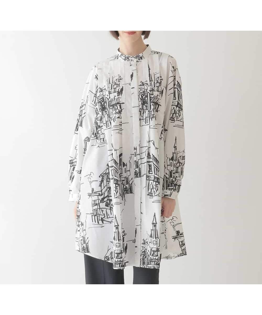 【ヒロコビス/HIROKO BIS】のアートプリントタックデザインブラウス /洗える インテリア・キッズ・メンズ・レディースファッション・服の通販 founy(ファニー) 　ファッション　Fashion　レディースファッション　Fashion for Women　トップス・カットソー　Cut & Sew Tops　シャツ・ブラウス・オフィスカジュアル　Elegant Blouses & Button-Ups　おすすめ　Recommended / Our Picks　エレガント 上品　Elegant　モチーフ　Motif, Design Theme　モノトーン　Monotone, Black and White　洗える　Machine Washable　ホワイト|ID: prp329100004834216 ipo3291000000035209578