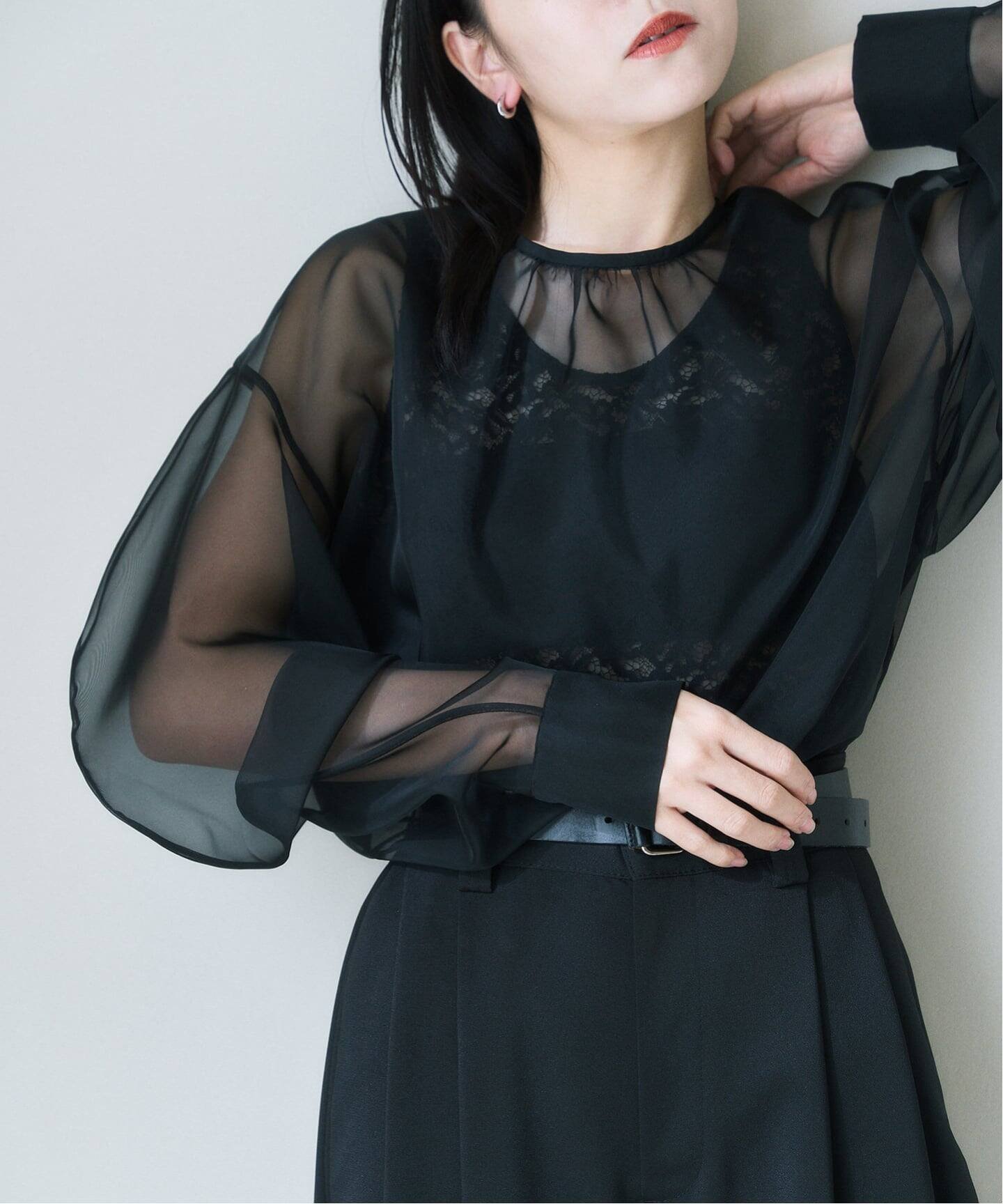 【スピック&スパン/Spick & Span】のオーガンジーXレースブラウス 人気、トレンドファッション・服の通販 founy(ファニー) 　ファッション　Fashion　レディースファッション　Fashion for Women　トップス・カットソー　Cut & Sew Tops　シャツ・ブラウス・オフィスカジュアル　Elegant Blouses & Button-Ups　オーガンジー　Organza Fabric　カフス　Cuff Design　セットアップ　Set-Up, Coordinated Outfit　タンク　Tank Top, Sleeveless Top　ドレス　Dress, One-Piece　フォーマル　Formal, Dressy　レース　Lace, Lace Fabric　 other-1|ID: prp329100004834254 ipo3291000000035210026