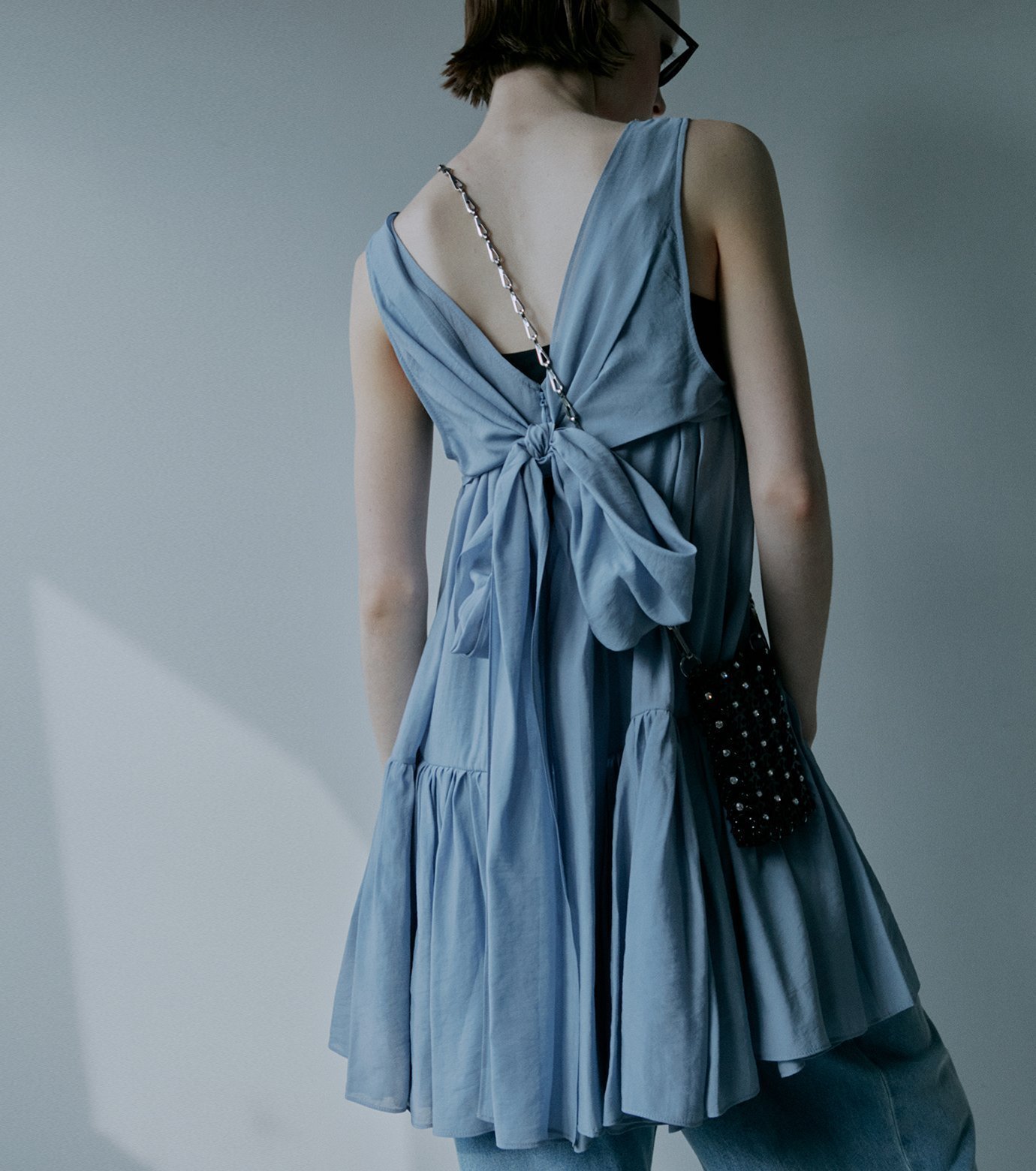 【ルシェル ブルー/LE CIEL BLEU】のオーガンザバックボウディテールトップ / Organza Back-Bow Detail Top インテリア・キッズ・メンズ・レディースファッション・服の通販 founy(ファニー) 　ファッション　Fashion　レディースファッション　Fashion for Women　ワンピース　Dresses　バッグ　Bags　クール　Cool, Chic　ショーツ　Shorts, Short Pants　チュニック　Tunic, Long Top　ドレス　Dress, One-Piece　バランス　Balance, Style Balance　フェミニン　Feminine, Girly　ペプラム　Peplum, Flared Hem　ミニスカート　Mini Skirt, Short Skirt　ルーズ　Loose, Oversized　ライトブルー|ID: prp329100004834264 ipo3291000000035210174
