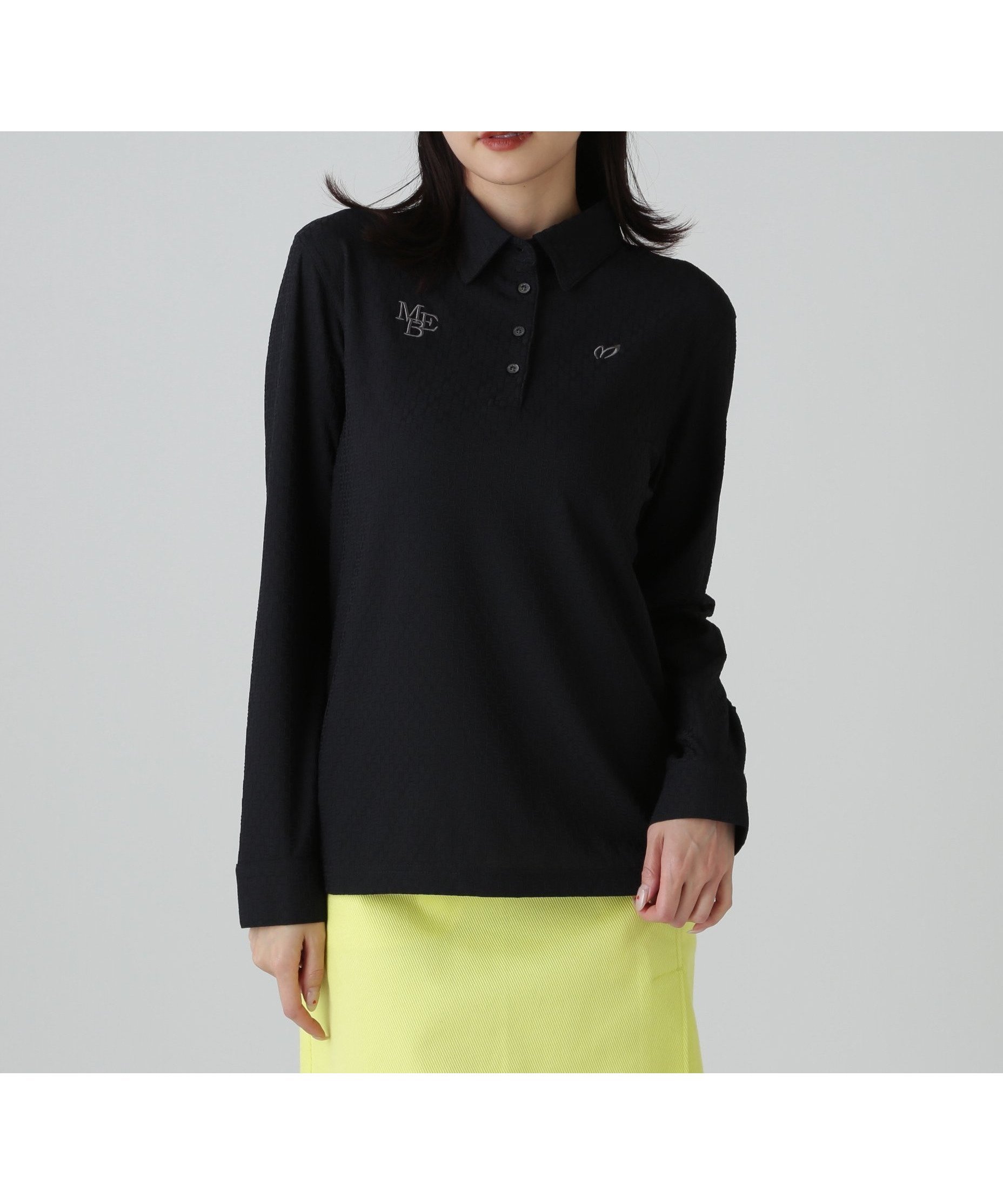 【マスターバニーエディション/MASTER BUNNY EDITION】のリンクスロゴジャガード長袖ポロシャツ インテリア・キッズ・メンズ・レディースファッション・服の通販 founy(ファニー) 　ファッション　Fashion　レディースファッション　Fashion for Women　トップス・カットソー　Cut & Sew Tops　シャツ・ブラウス・オフィスカジュアル　Elegant Blouses & Button-Ups　ポロシャツ・きれいめカジュアル　Smart-Casual Polo Tops　コンパクト　Compact, Small Size　ゴルフ　Golf　スタンド　Stand Collar, Upright Stand　スマート　Smart, Elegant　フィット　Fit, Slim Fit　ポロシャツ　Polo Shirt, Collared Tee　ワーク　Workwear, Utility Style　切替　Switching, Contrast Panel　長袖　Long Sleeve, Full Sleeve　ブラック|ID: prp329100004834276 ipo3291000000035210447