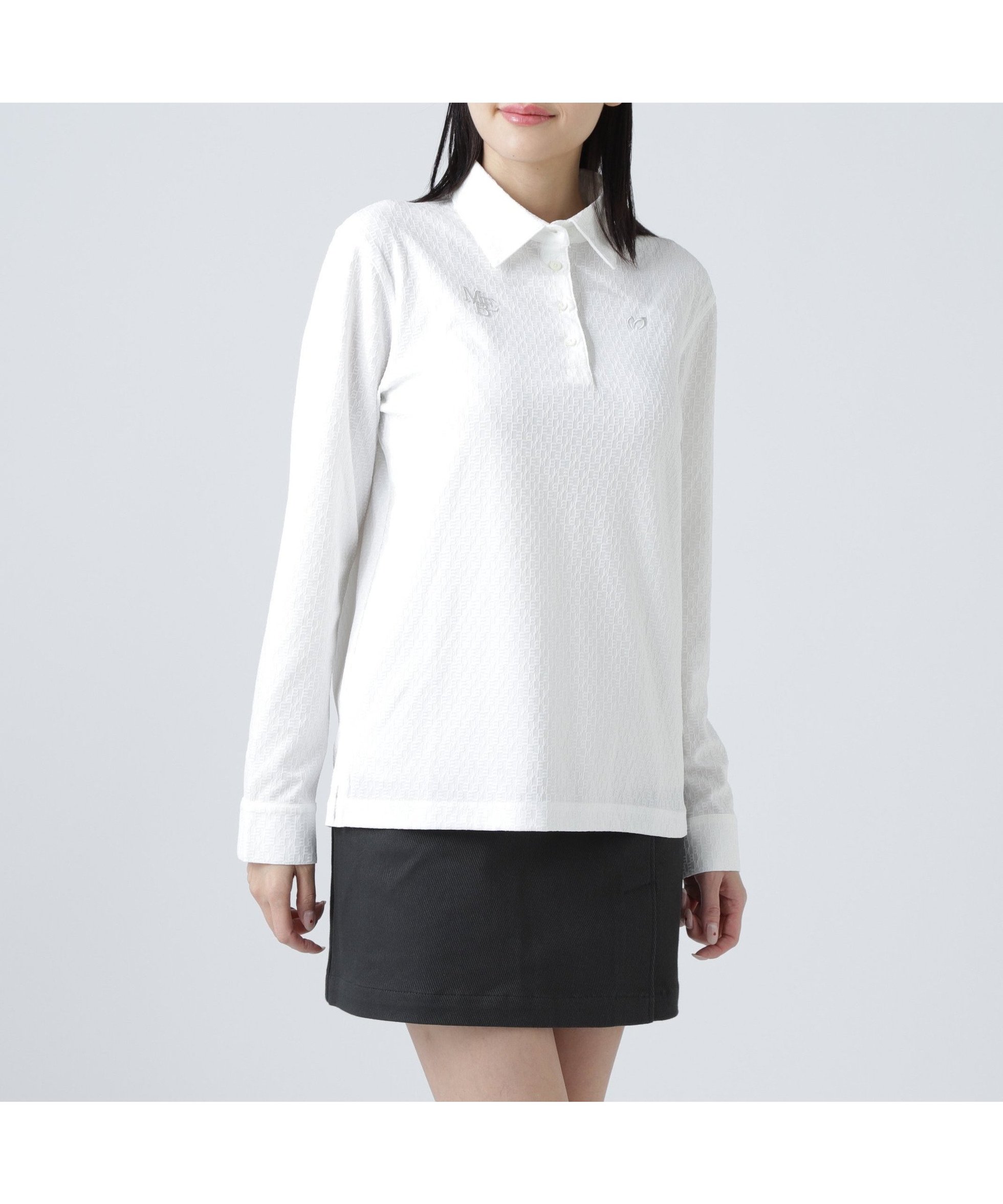 【マスターバニーエディション/MASTER BUNNY EDITION】のリンクスロゴジャガード長袖ポロシャツ インテリア・キッズ・メンズ・レディースファッション・服の通販 founy(ファニー) 　ファッション　Fashion　レディースファッション　Fashion for Women　トップス・カットソー　Cut & Sew Tops　シャツ・ブラウス・オフィスカジュアル　Elegant Blouses & Button-Ups　ポロシャツ・きれいめカジュアル　Smart-Casual Polo Tops　コンパクト　Compact, Small Size　ゴルフ　Golf　スタンド　Stand Collar, Upright Stand　スマート　Smart, Elegant　フィット　Fit, Slim Fit　ポロシャツ　Polo Shirt, Collared Tee　ワーク　Workwear, Utility Style　切替　Switching, Contrast Panel　長袖　Long Sleeve, Full Sleeve　ホワイト|ID: prp329100004834276 ipo3291000000035210448