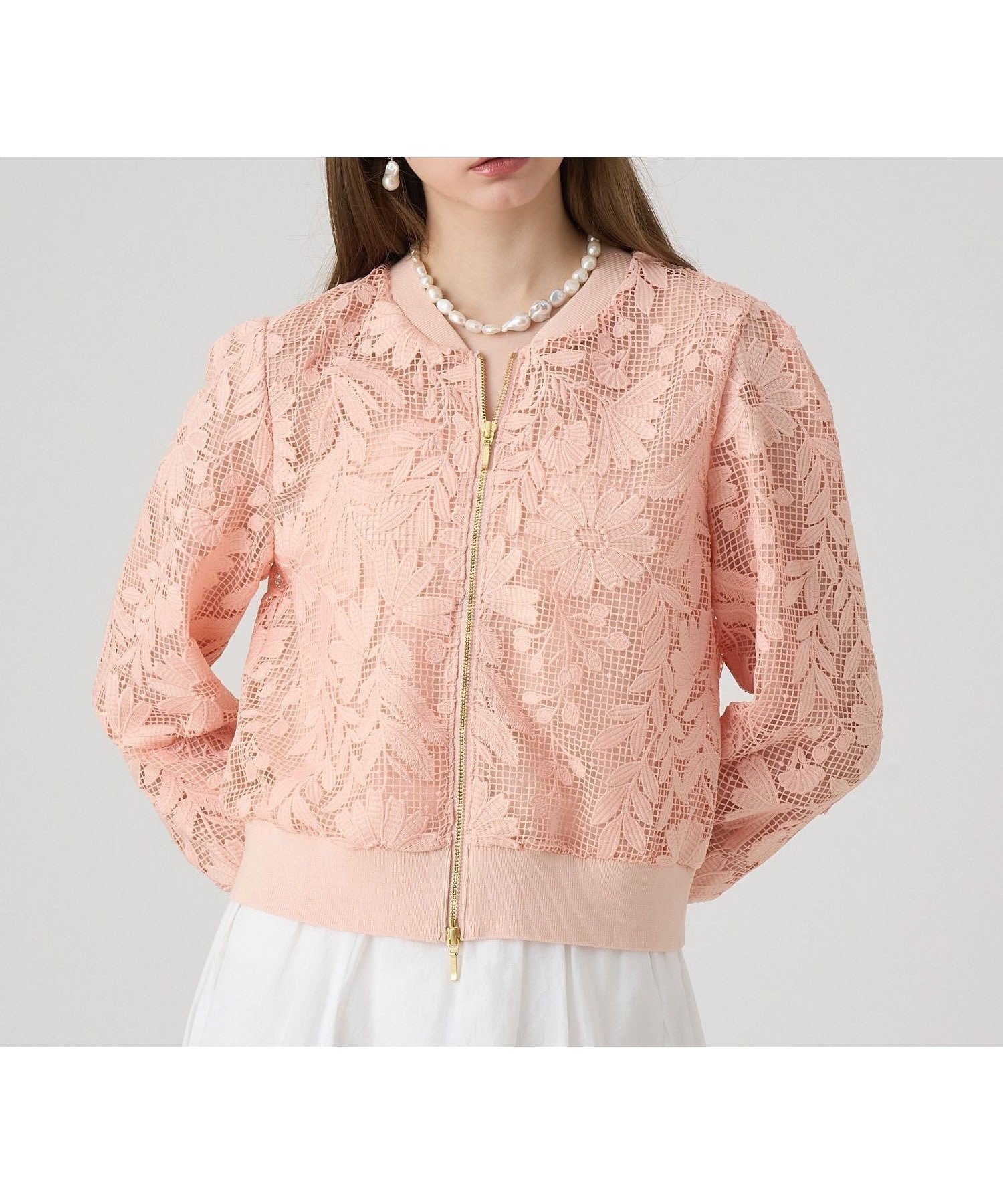 【アナイ/ANAYI】のフルールジップブルゾン インテリア・キッズ・メンズ・レディースファッション・服の通販 founy(ファニー) 　ファッション　Fashion　レディースファッション　Fashion for Women　アウター　Coat / Outerwear Collection　ブルゾンジャケット・スポーティアウター　Blouson Jackets　春　Spring　スマート　Smart, Elegant　スリーブ　Sleeve, Long Sleeve / Short Sleeve　チュール　Tulip, Tulip Motif　フェミニン　Feminine, Girly　ブルゾン　Blouson, Bomber Jacket　メッシュ　Mesh, Net Fabric　モチーフ　Motif, Design Theme　レース　Lace, Lace Fabric　S/S・春夏　SS, Spring/Summer, Warm Season　再入荷　Restock / Back in Stock　夏　Summer　light pink|ID: prp329100004834278 ipo3291000000035210518