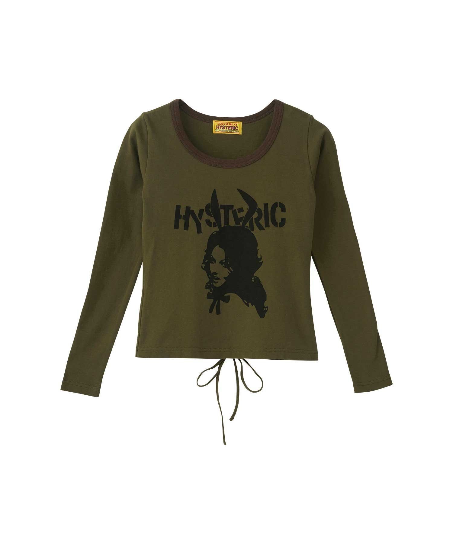 【ヒステリックグラマー/HYSTERIC GLAMOUR】のBUNNY GIRLレースアップ チビTシャツ インテリア・キッズ・メンズ・レディースファッション・服の通販 founy(ファニー) 　ファッション　Fashion　レディースファッション　Fashion for Women　トップス・カットソー　Cut & Sew Tops　シャツ・ブラウス・オフィスカジュアル　Elegant Blouses & Button-Ups　ロングTシャツ・Tシャツ　Longline T-Shirts & Tees　コンパクト　Compact, Small Size　レース　Lace, Lace Fabric　ロング　Long, Long-Length　ワイド　Wide, Wide Fit　カーキ|ID: prp329100004834283 ipo3291000000035210610